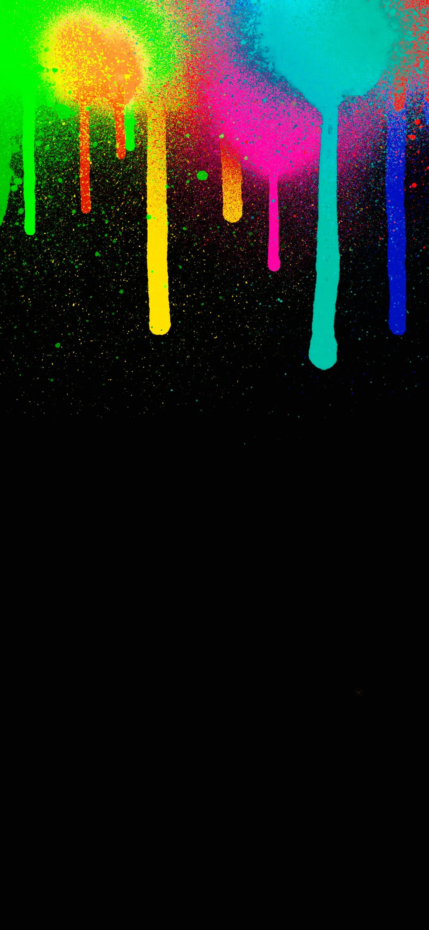 Neon Paint Dripping on Black Background in Bright Colors