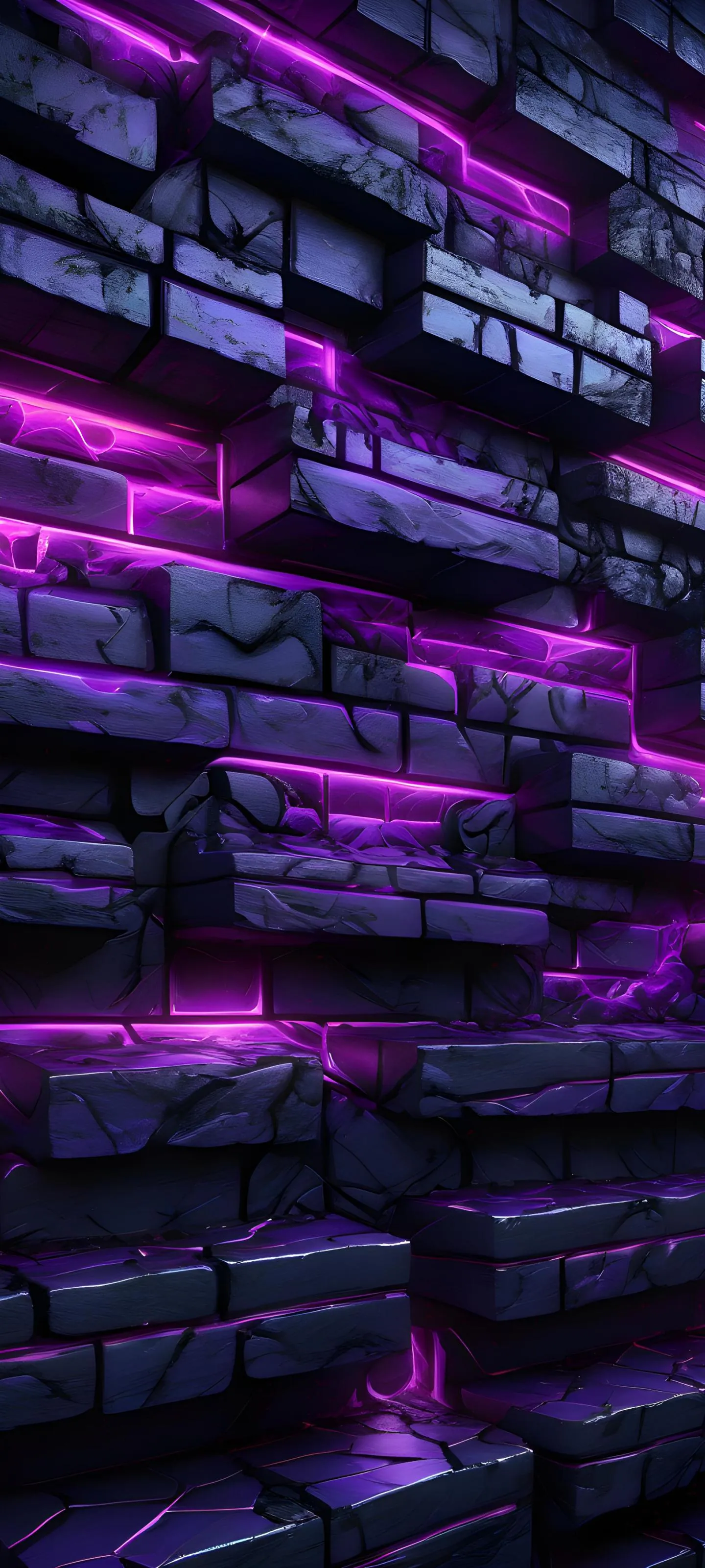 Neon Pink and Purple Bricks Wall with Glowing Effects