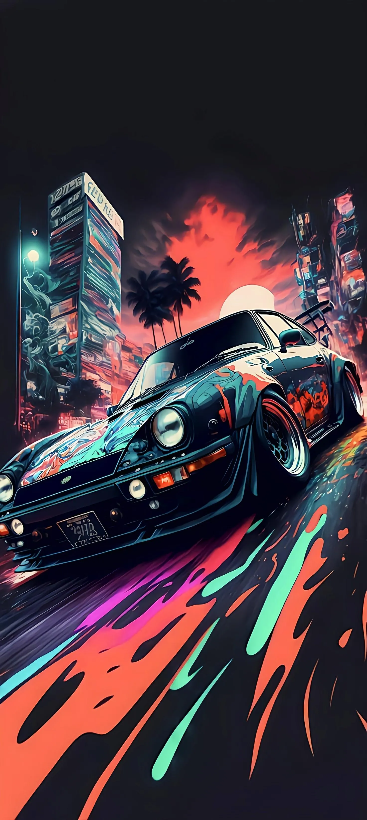 Neon Street Racing Car with Motion Effects Wallpaper