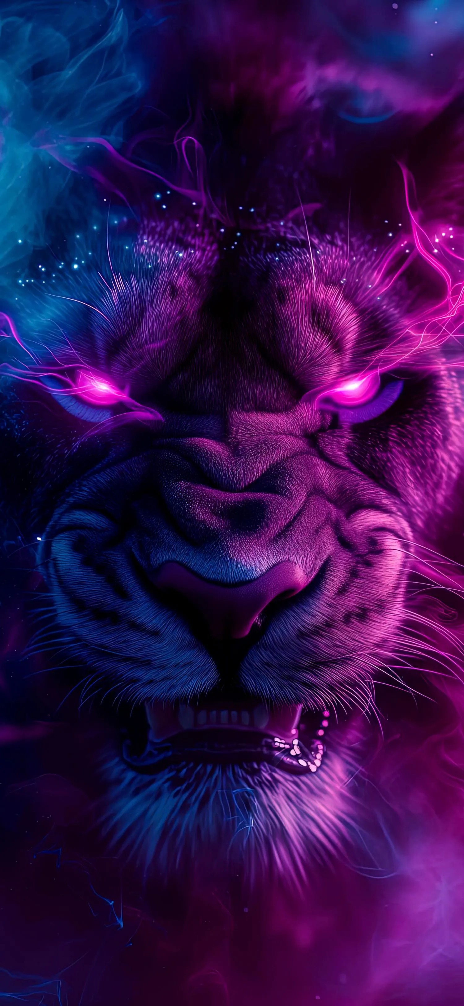 Neon Tiger Artwork with Electric Eyes and Glowing Power