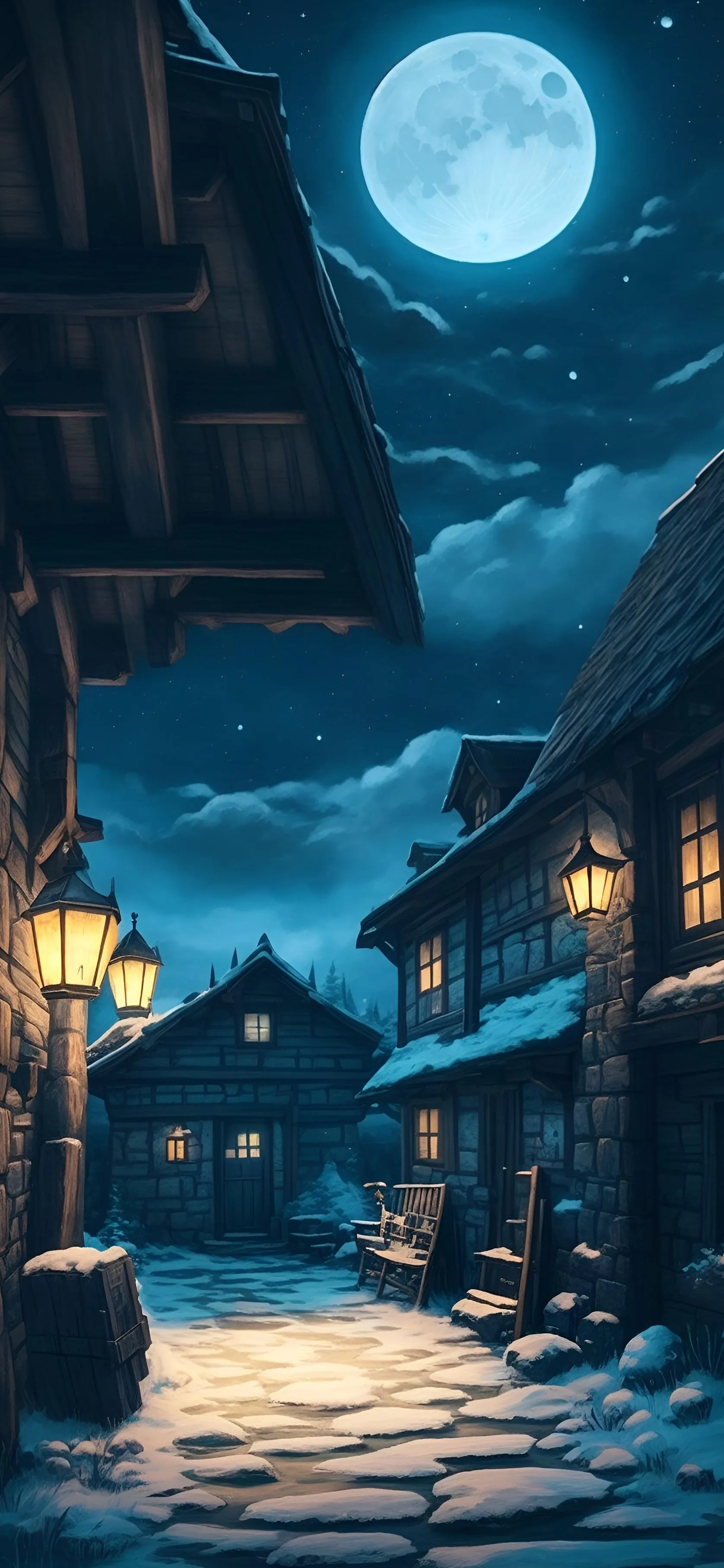 Night street scene with lanterns and peaceful houses