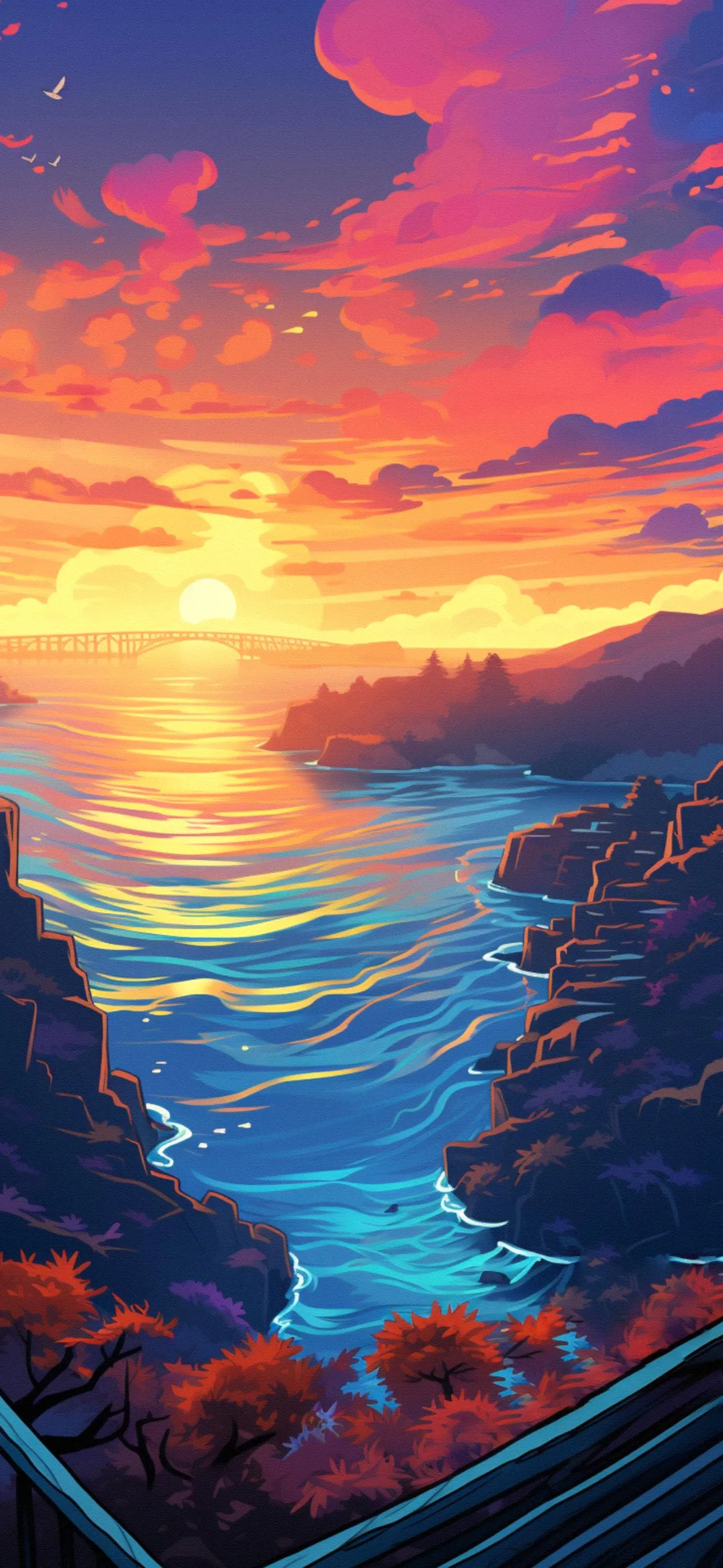 Ocean Sunset View with Bright Sky and Rocky Cliffs free image