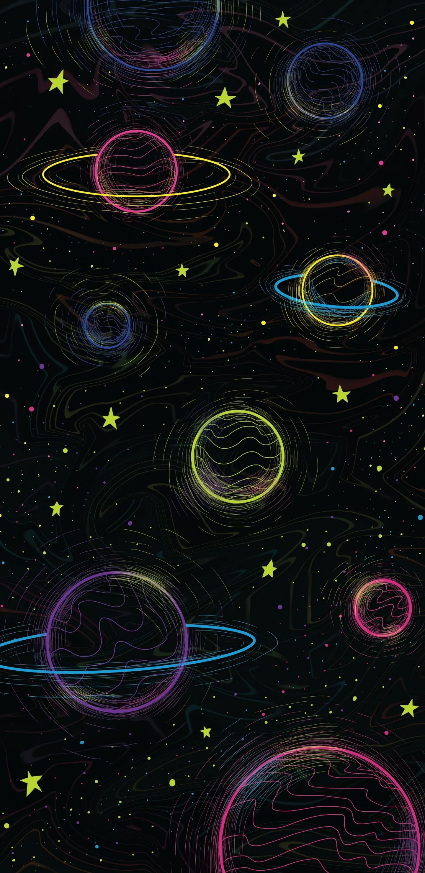 Outer Space Background with Floating Rainbow Bubbles