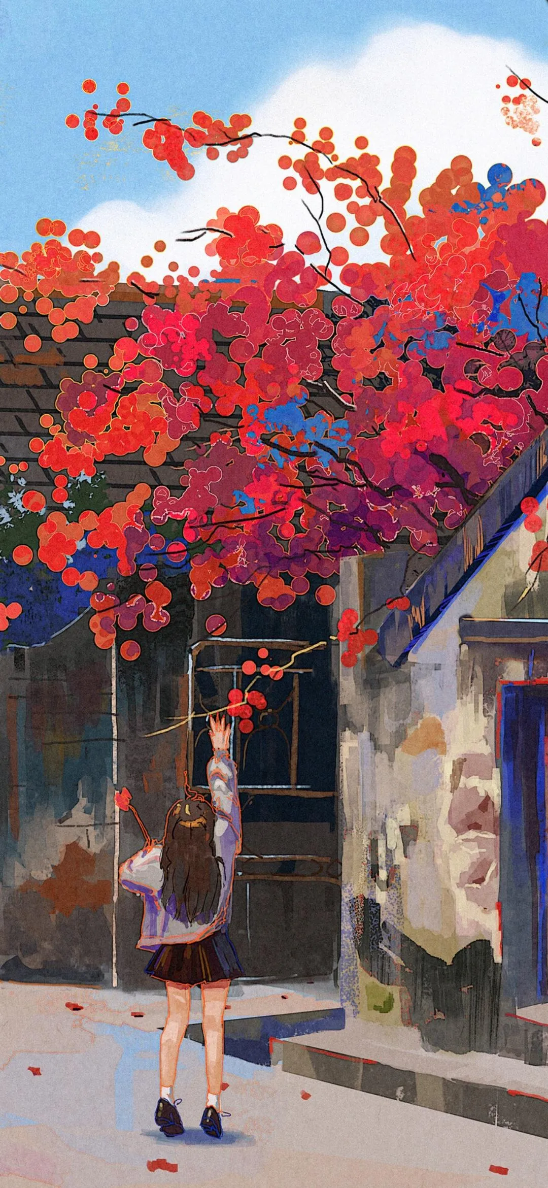 Peaceful Street Scene with Autumn Trees 4K Wallpaper