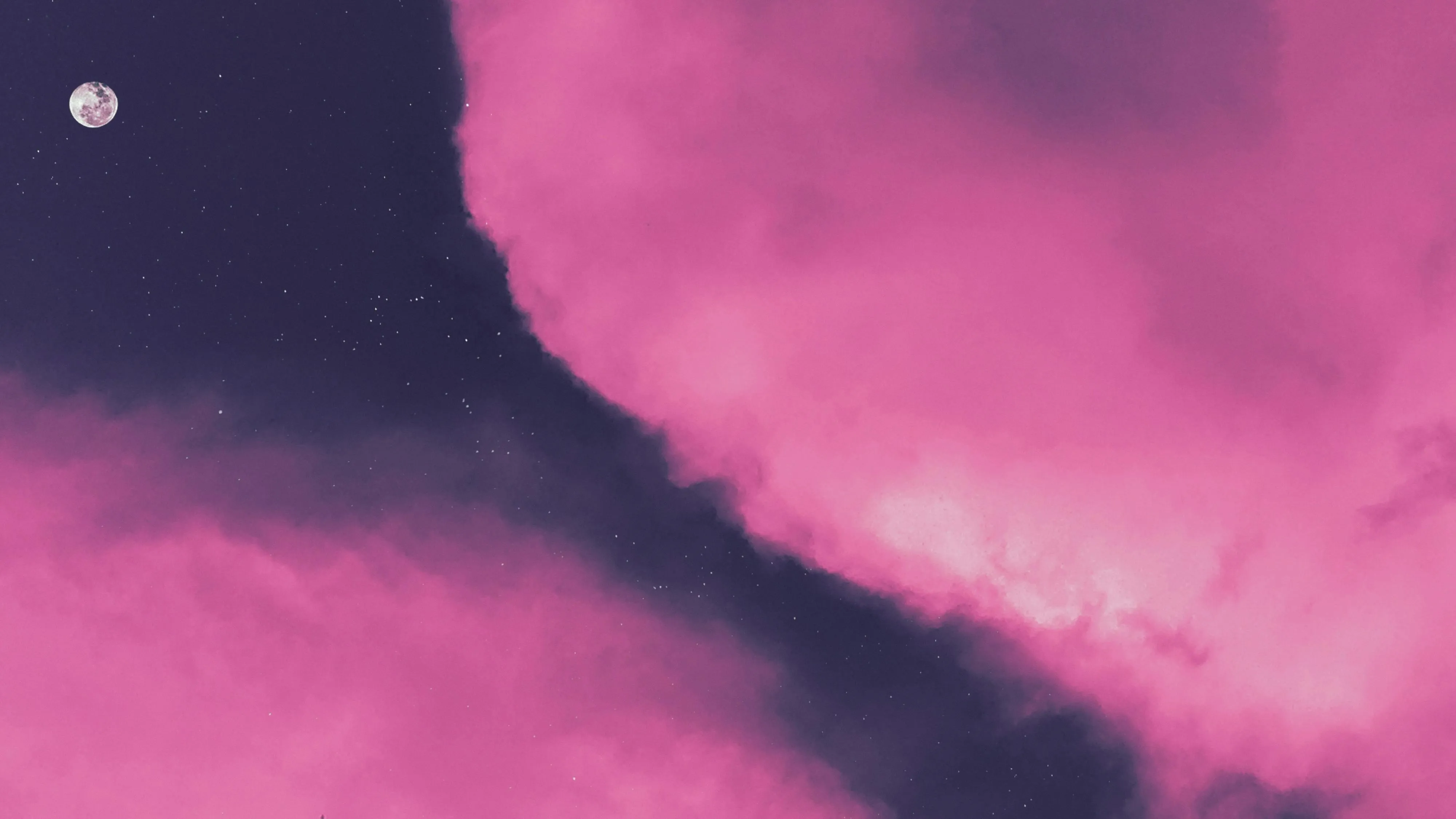Pink and purple clouds with the moon in sky background image
