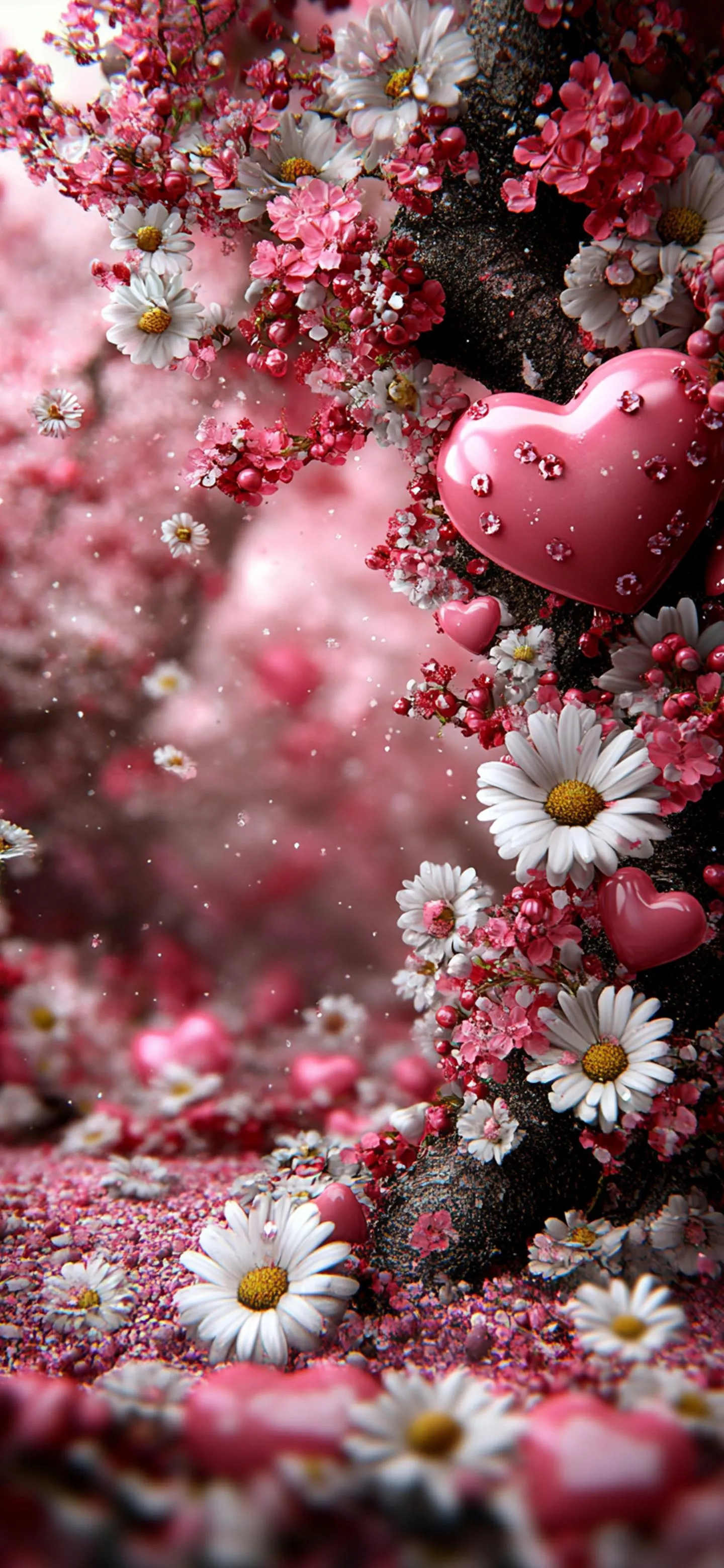 Pink Floral Art with Sparkles for Elegant Phone Theme