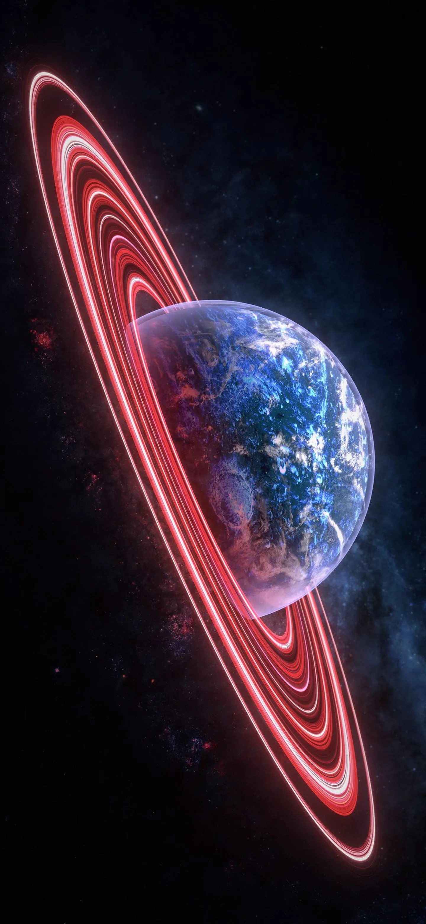 Planet with Red Rings Floating in Deep Outer Space Wallpaper