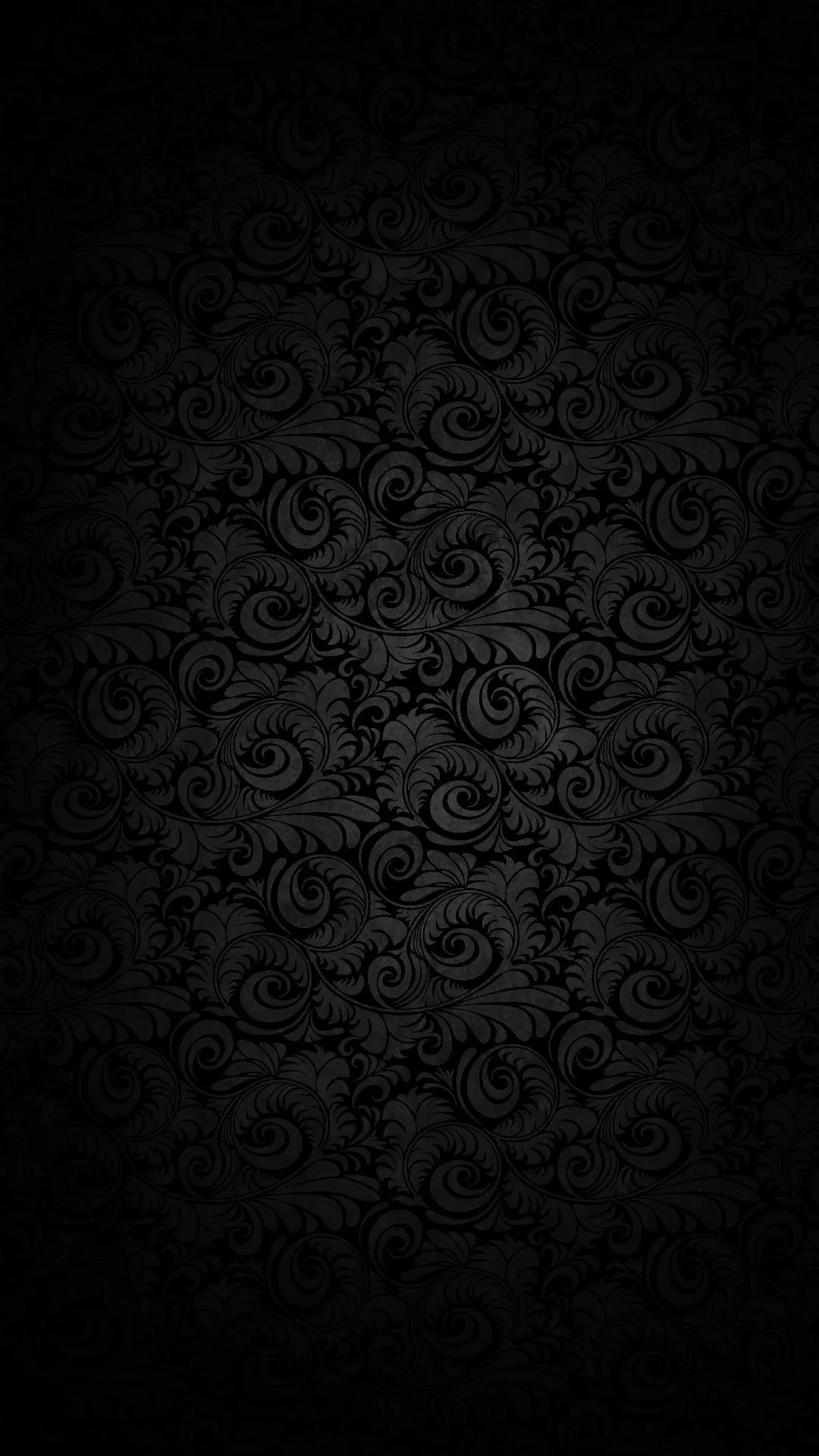 Portrait black wallpaper with subtle floral damask pattern