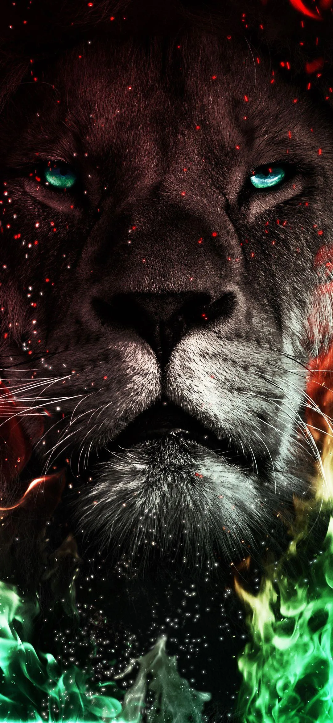 Powerful Lion with Half Cybernetic Face in Green Background