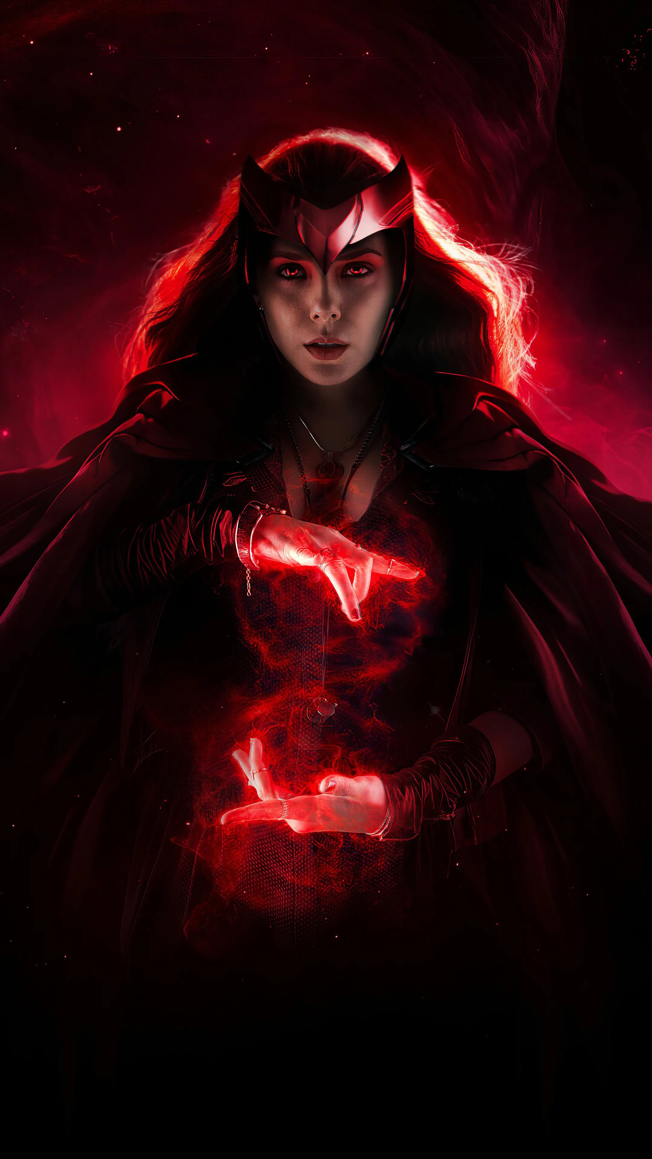 Powerful Woman with Red Glowing Effects free Wallpaper