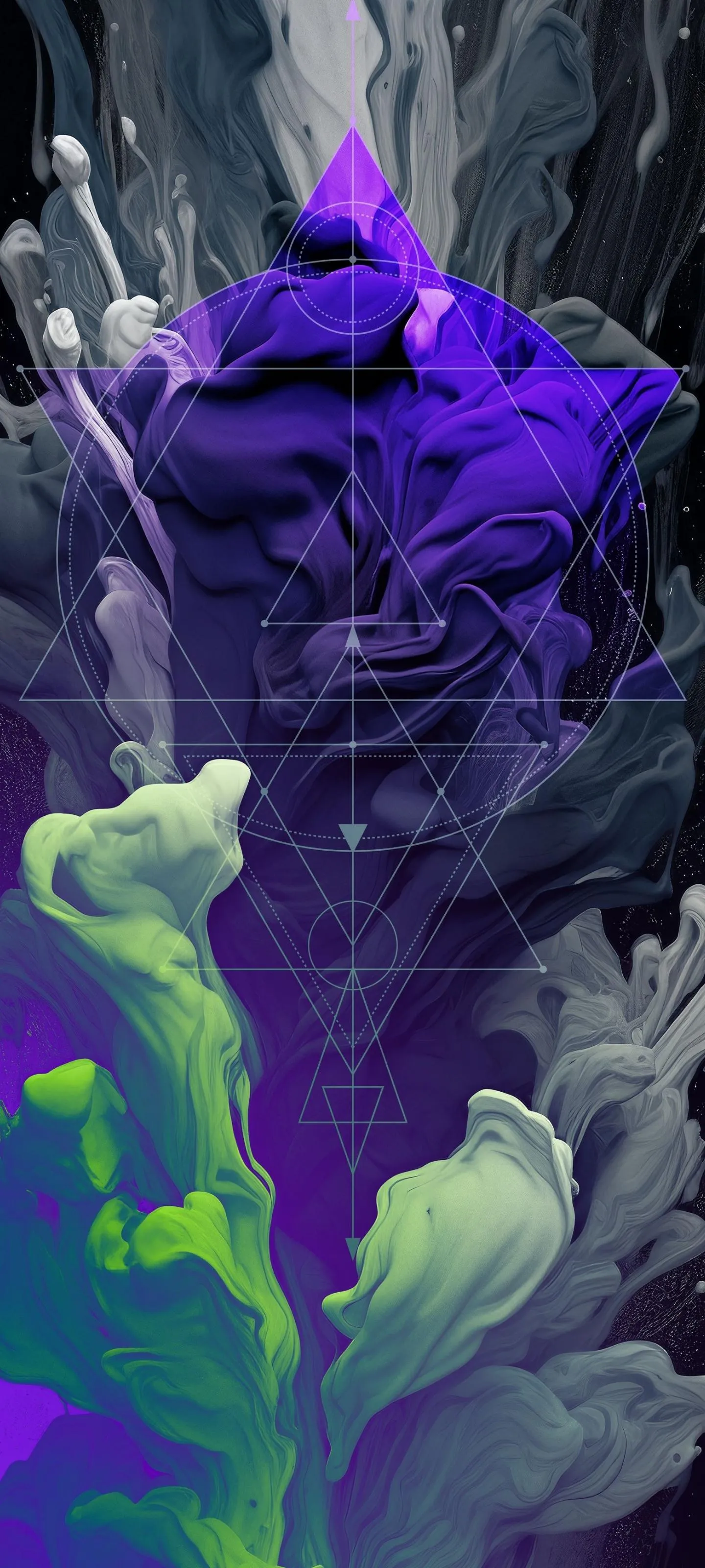 Purple and Green Abstract Smoke in Dark Artistic Background