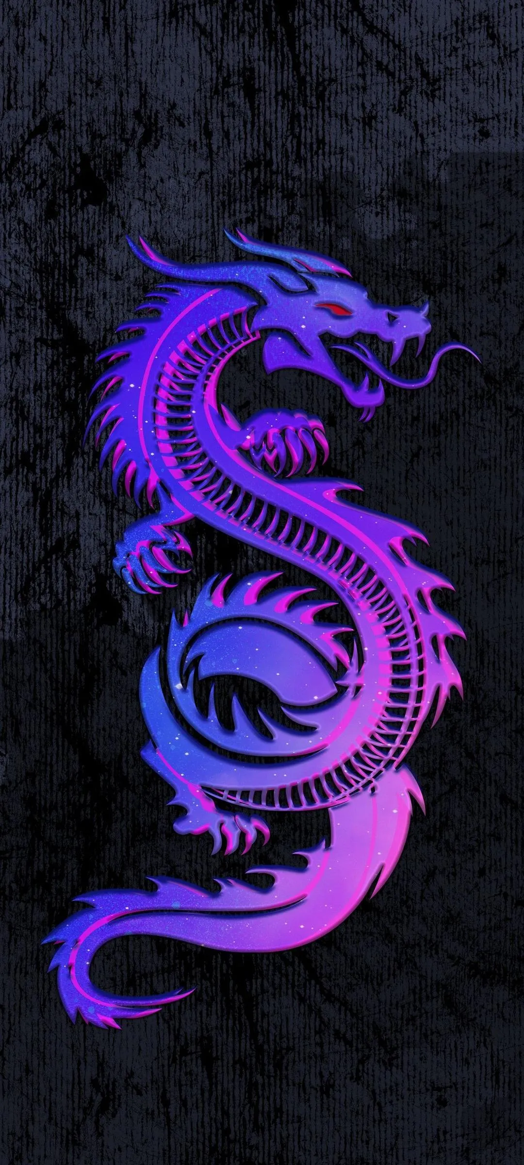 Purple Dragon Icon on Dark Background with Flames Wallpaper