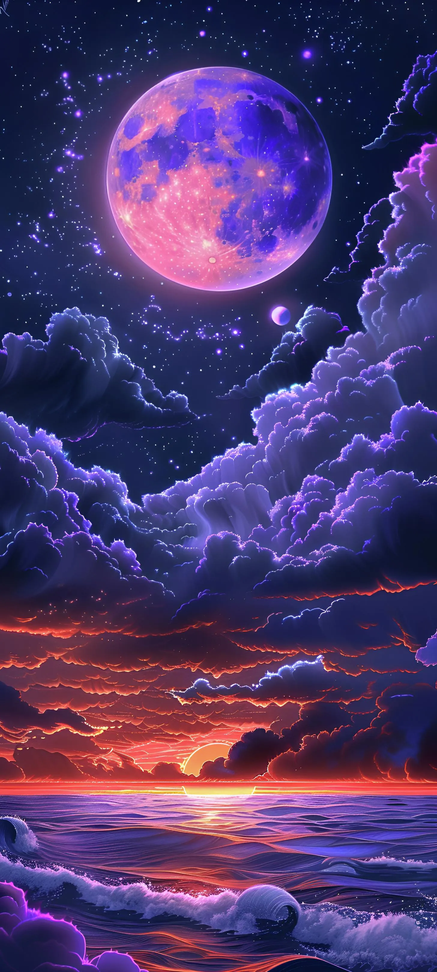 Purple Galaxy Sky with Clouds and Planet View Wallpaper
