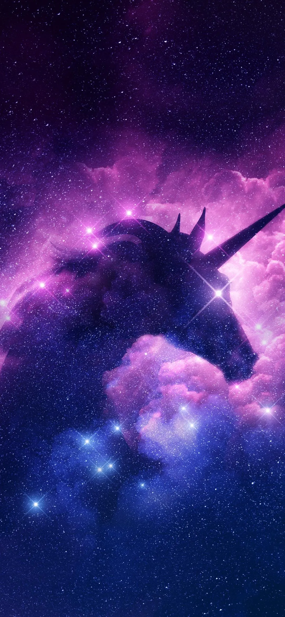 Purple Galaxy with Unicorn Silhouette and Stars Mobile