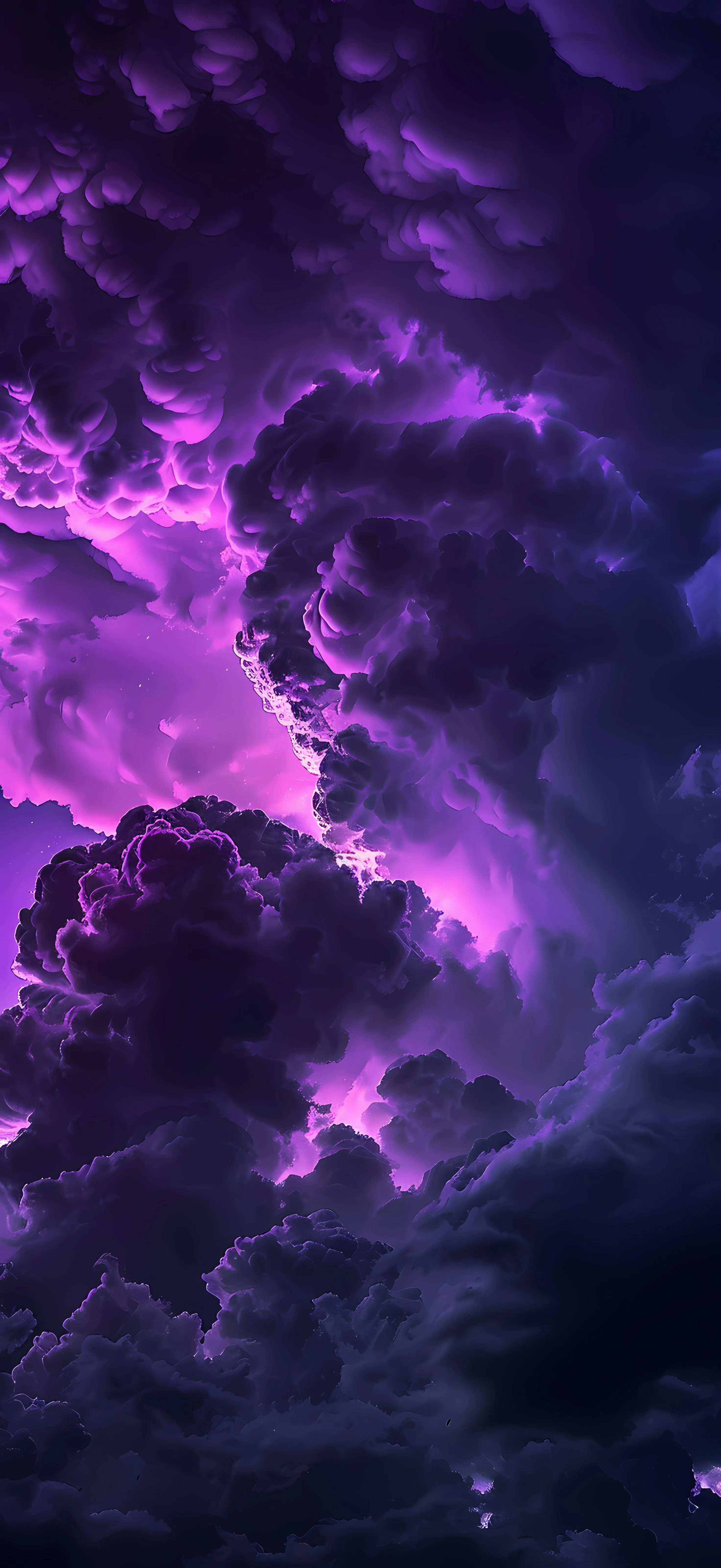 Purple thunderclouds glowing in a dark night sky Wallpaper