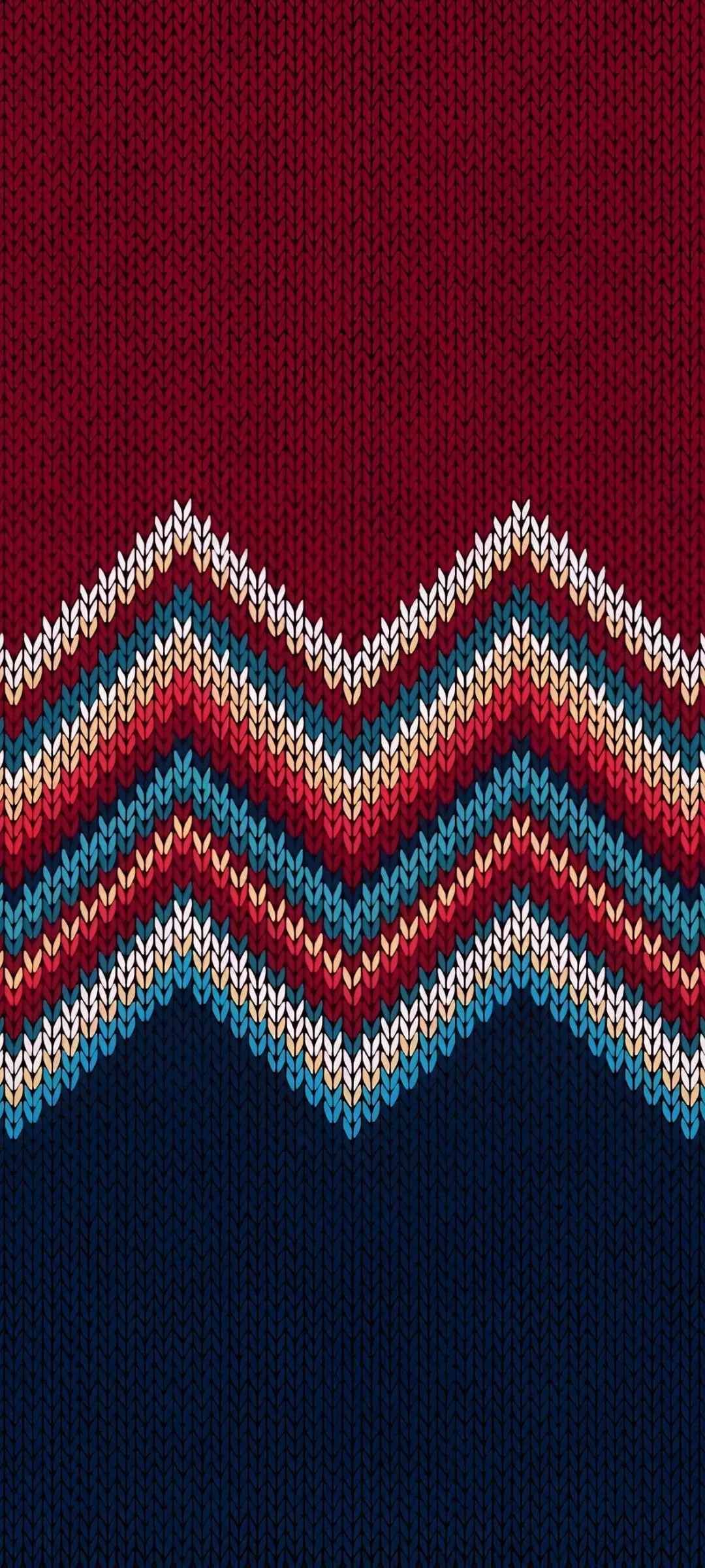 Red and Blue Zigzag Wool Pattern on Knitted Fabric Wallpaper