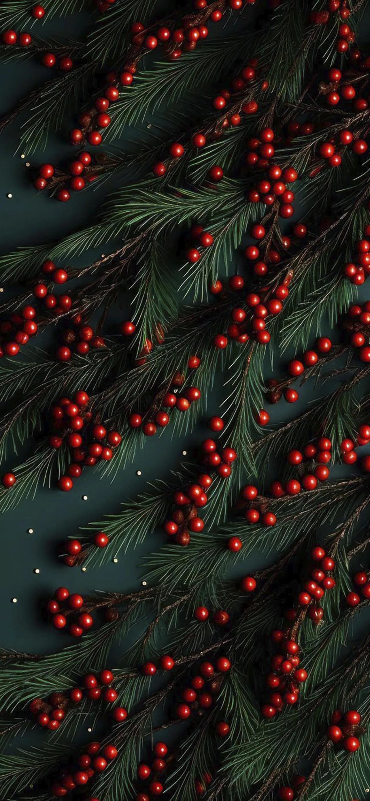 Red Berries in Vertical Pattern on Dark Background