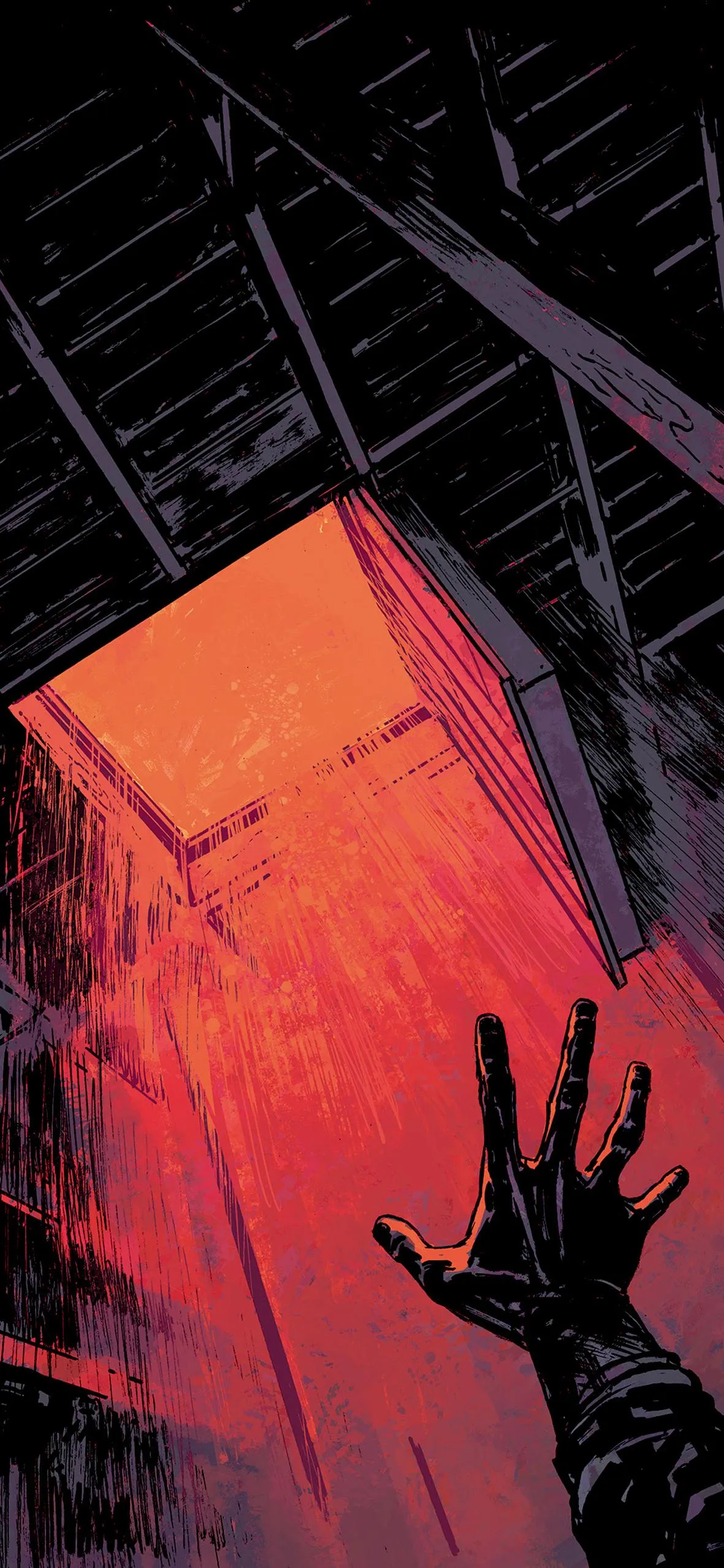 Red Glitch Hand Reaching Toward Screen with Cyber Theme