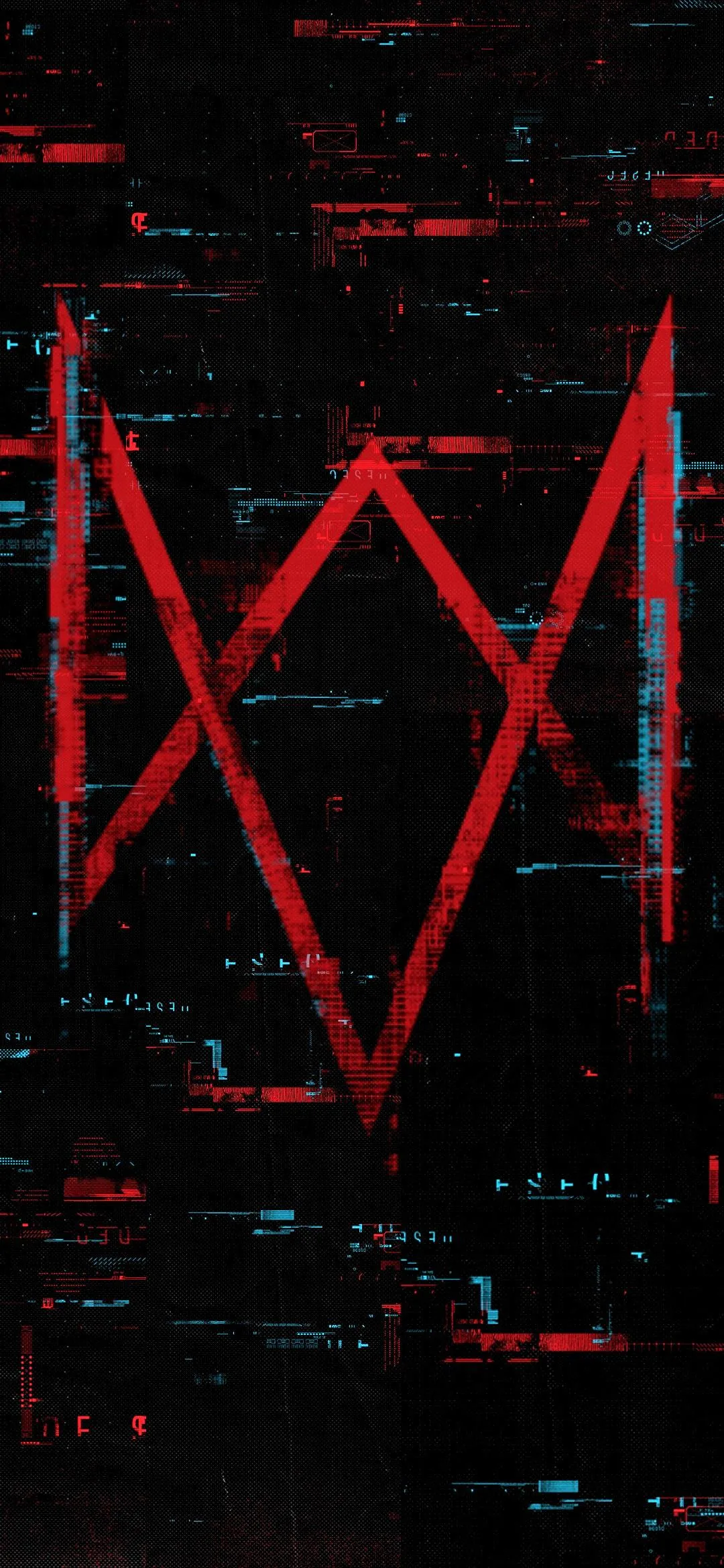 Red Glitch Symbol on Dark Hacker Theme Background Wallpaper