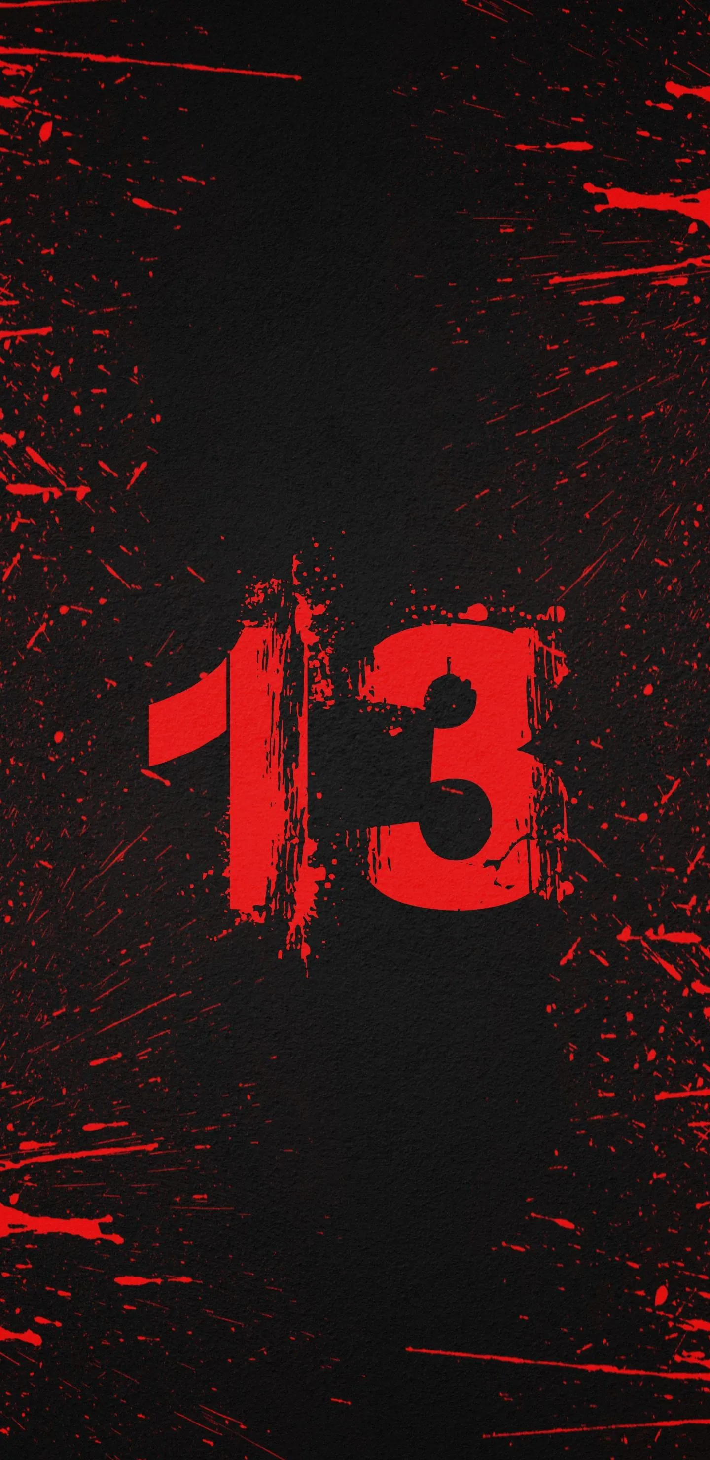 Red Number Thirteen on Black Grunge Horror Background