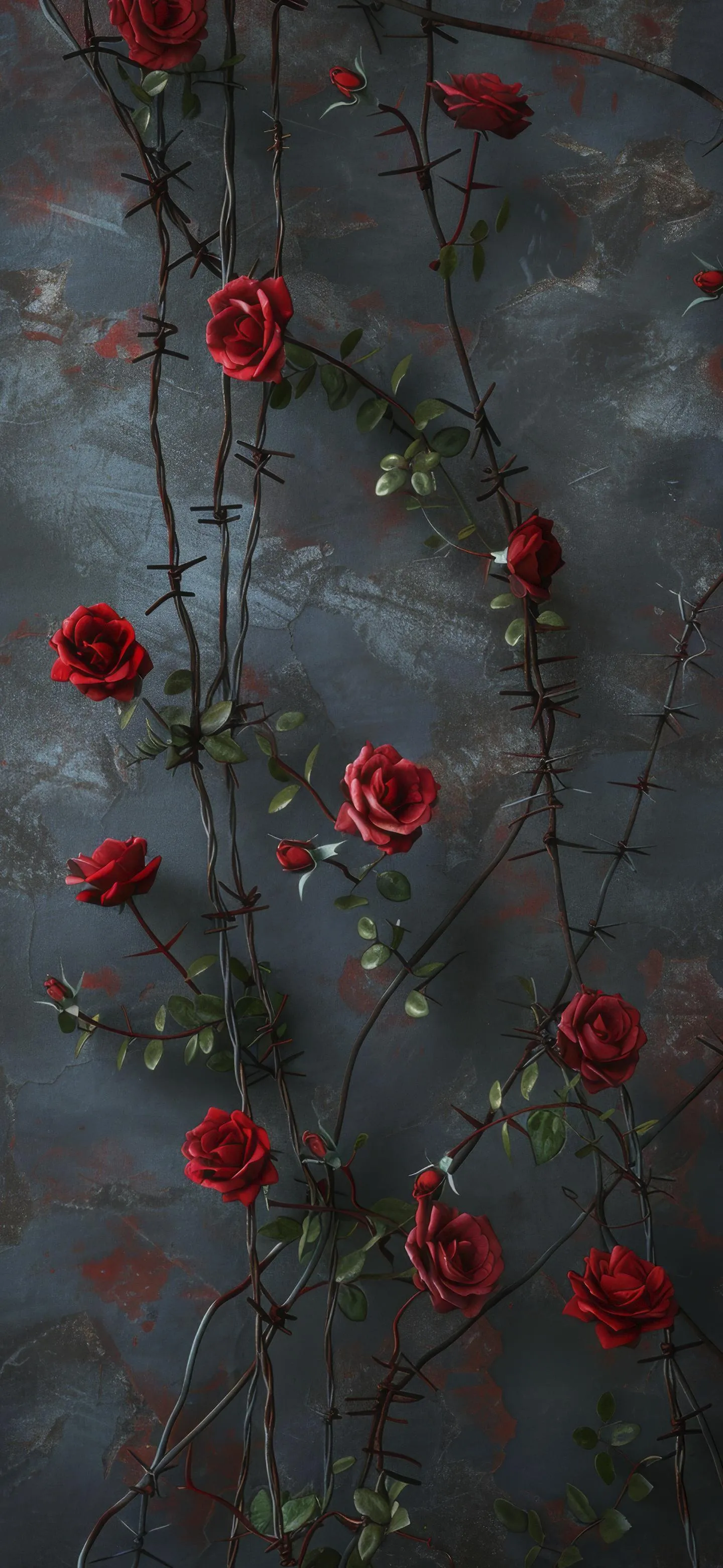Red rose on Branch with Dark Moody Background Wallpaper