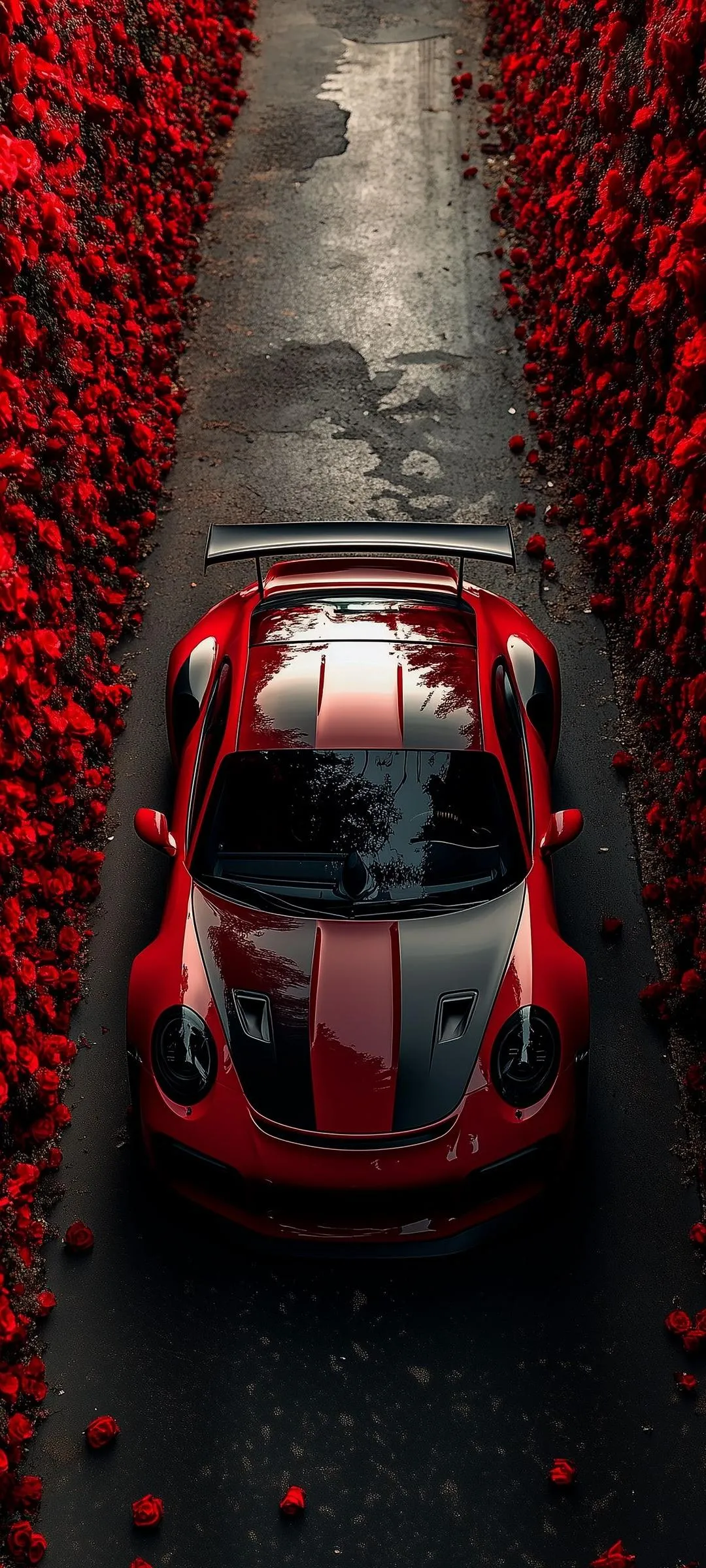 Red Sports Car Driving Through a Narrow Alley Wallpaper