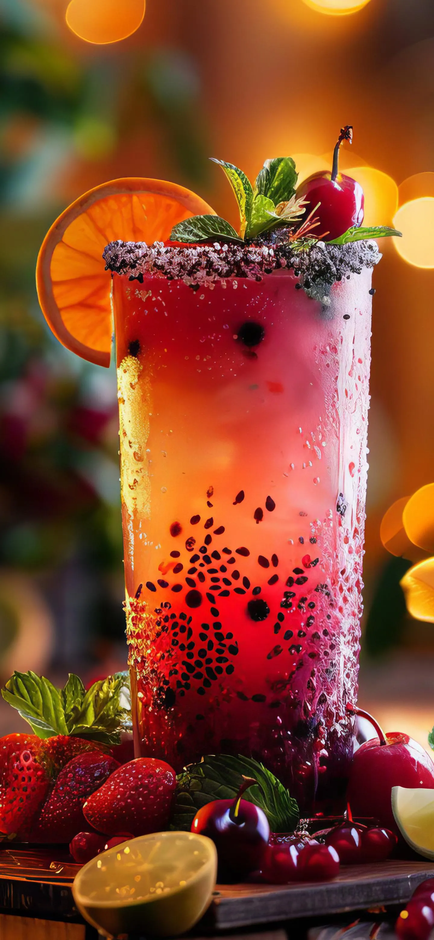 Refreshing Berry Drink with Ice and Fruits Wallpaper