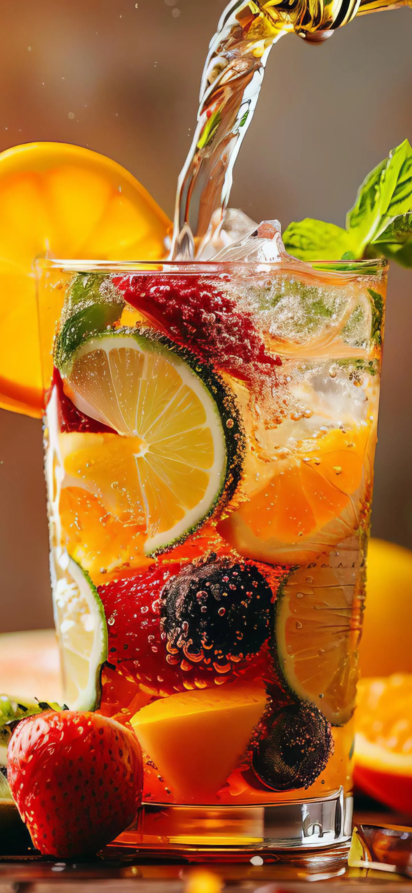 Refreshing Citrus Cocktail Drink with Ice and Berries