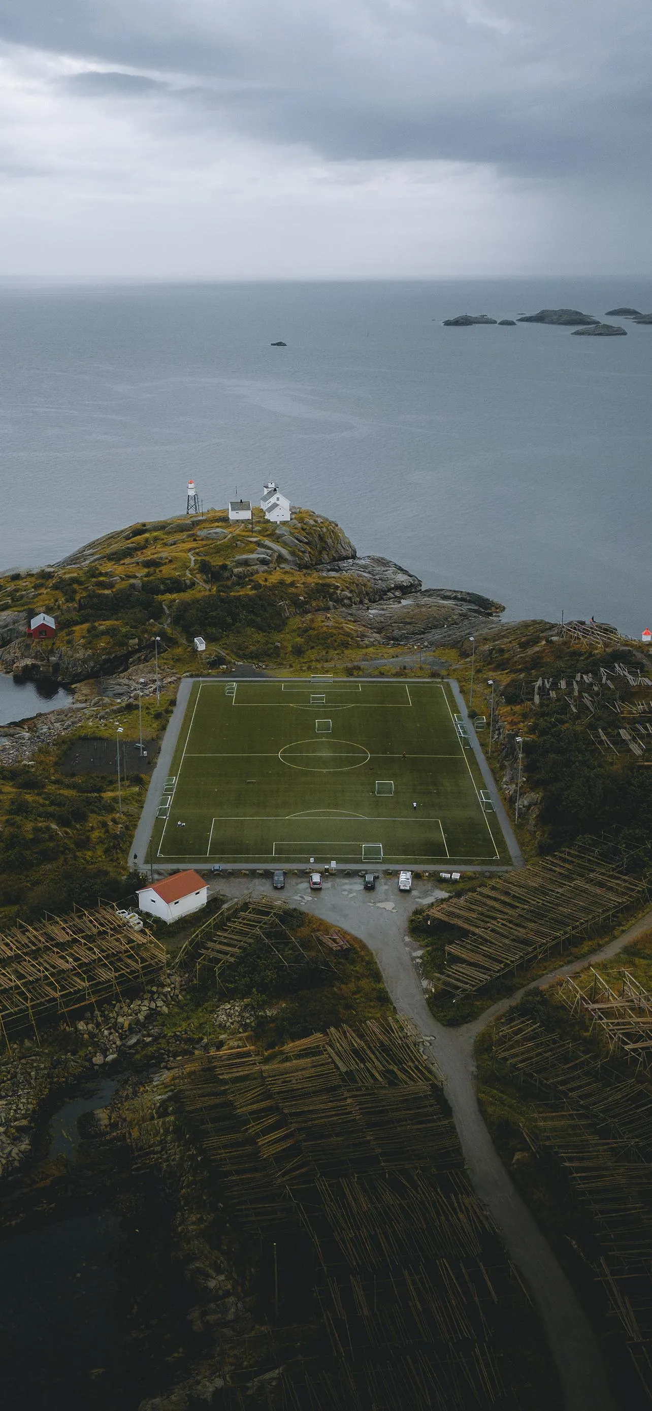 Remote Island Football Field with Oceanic Background
