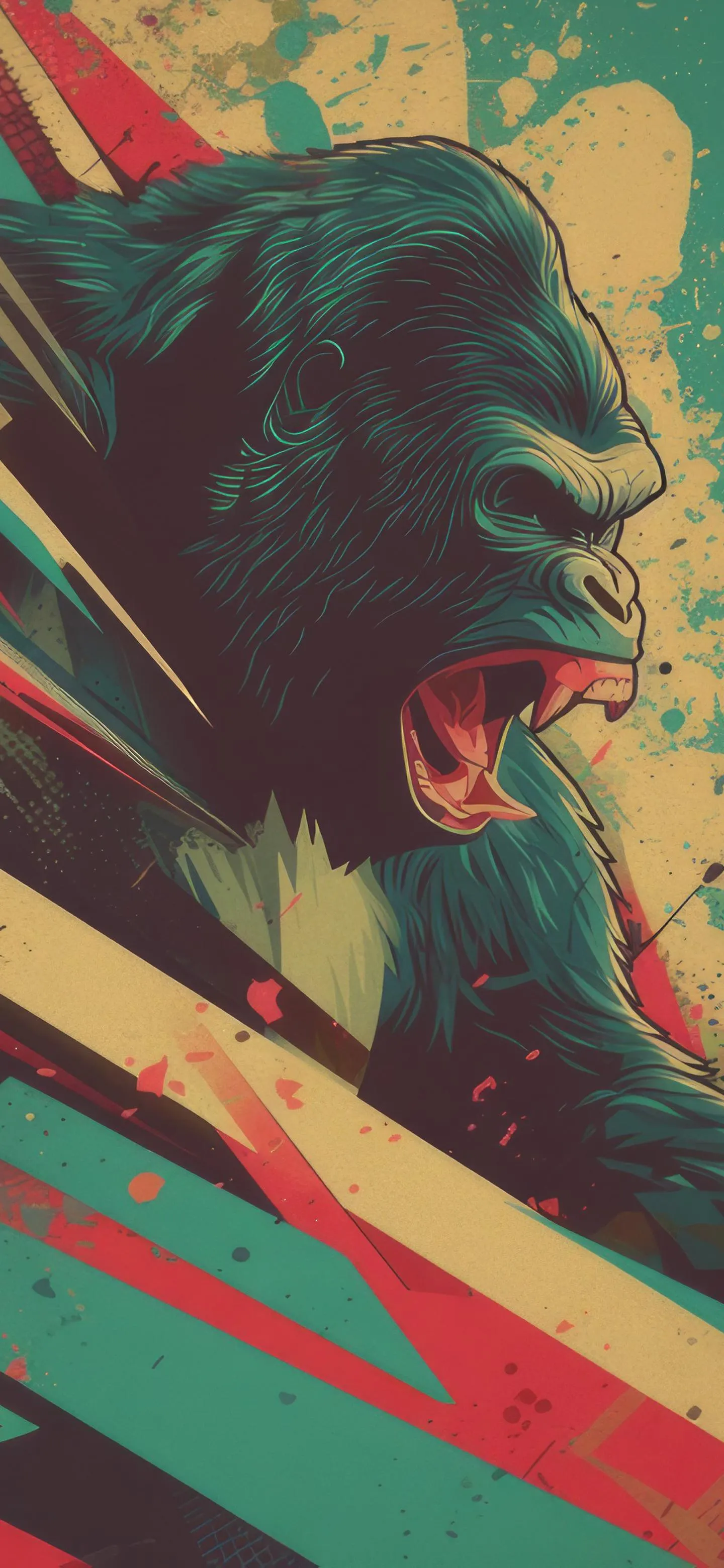 Retro Color Stylized Gorilla Portrait in Bold Graphic Style