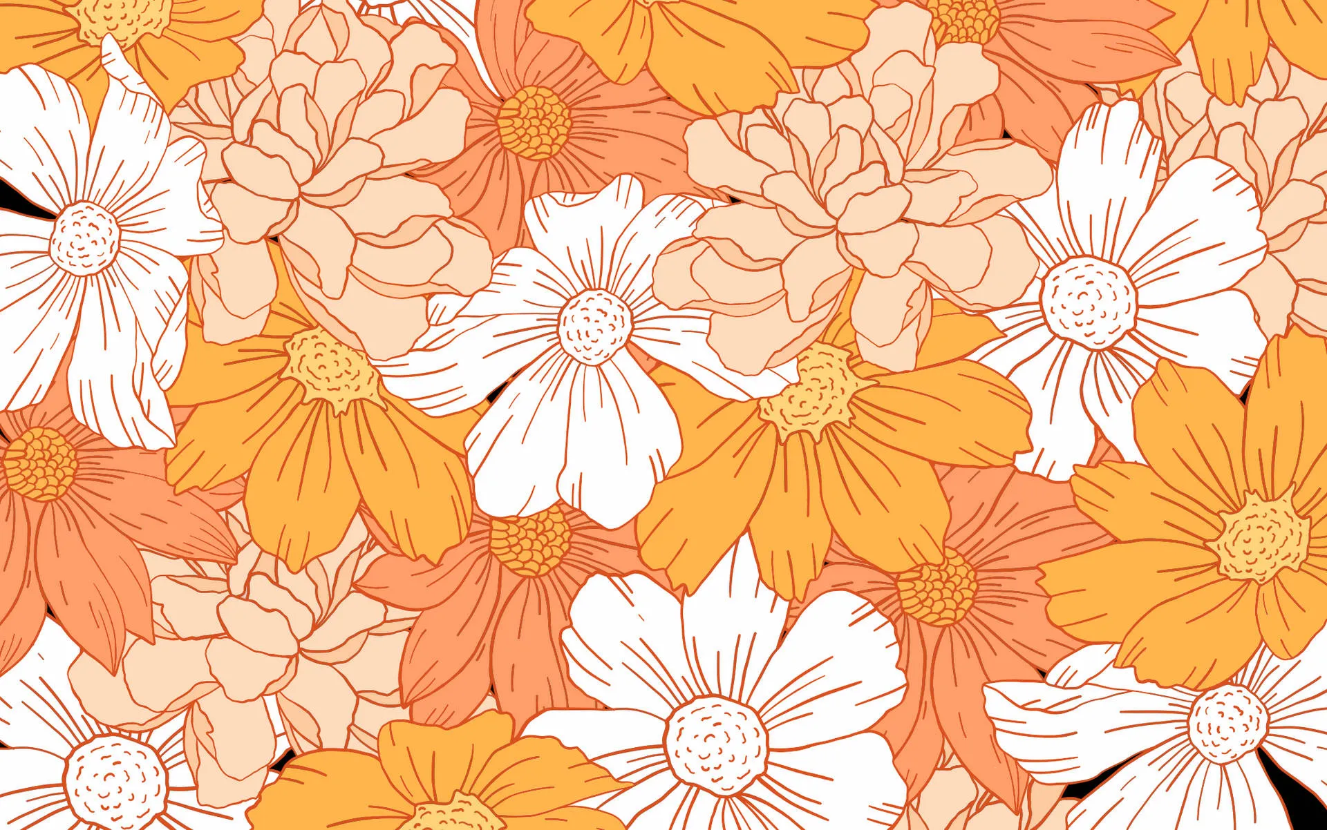 Retro floral pattern in orange white and peach colours image