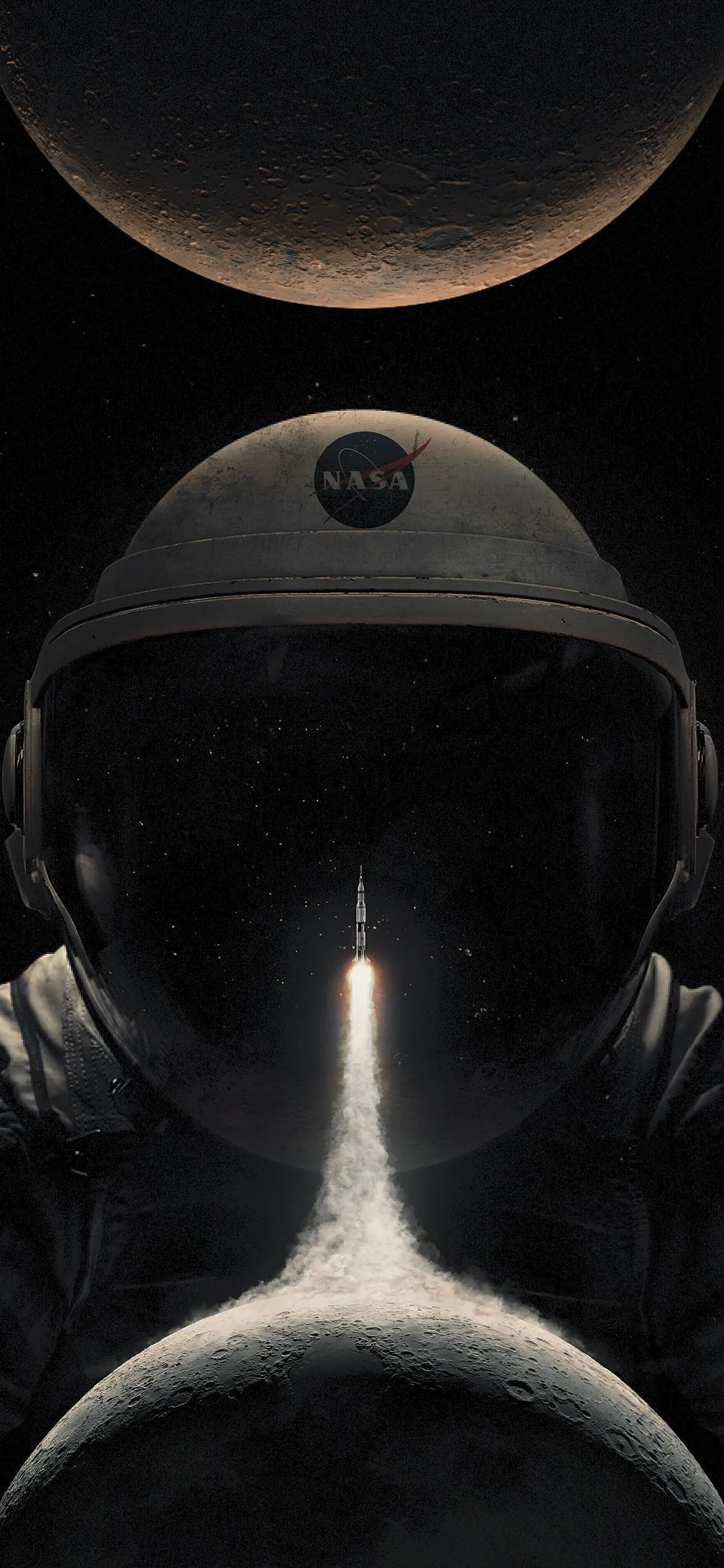 Rocket Launch Reflected in Helmet of NASA Astronaut
