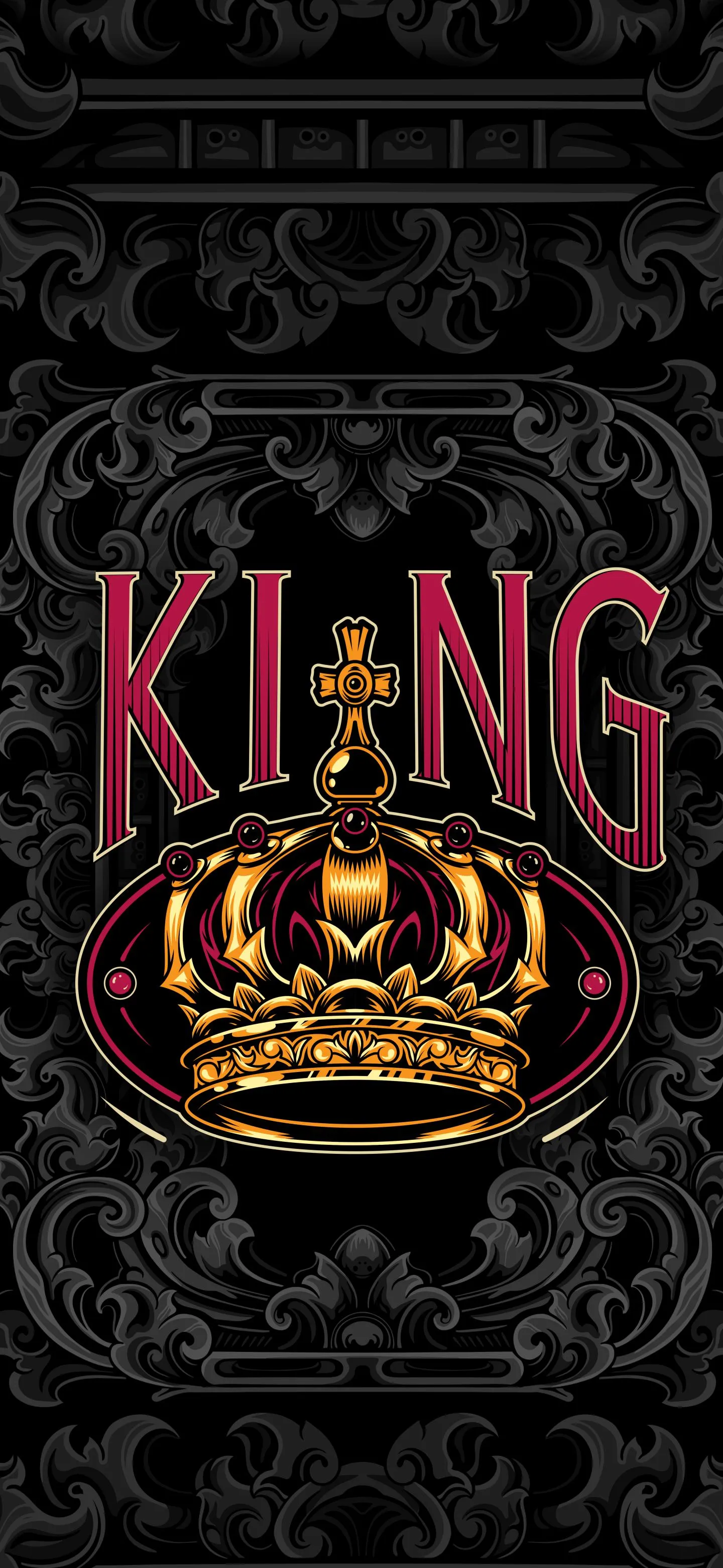Royal Crown and KING Typography on Black Regal Background