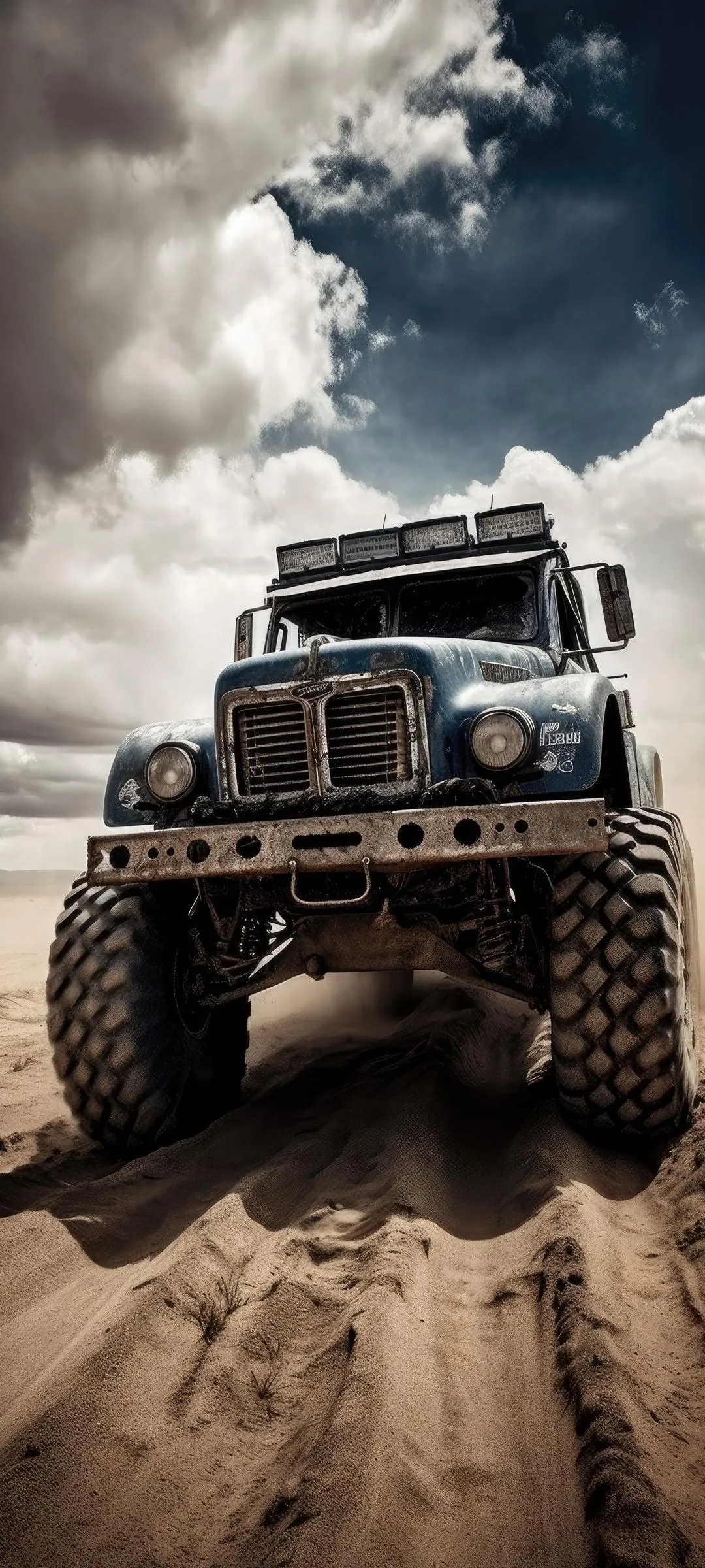 Rugged Off Road Vehicle Driving Through Dust Storm Wallpaper