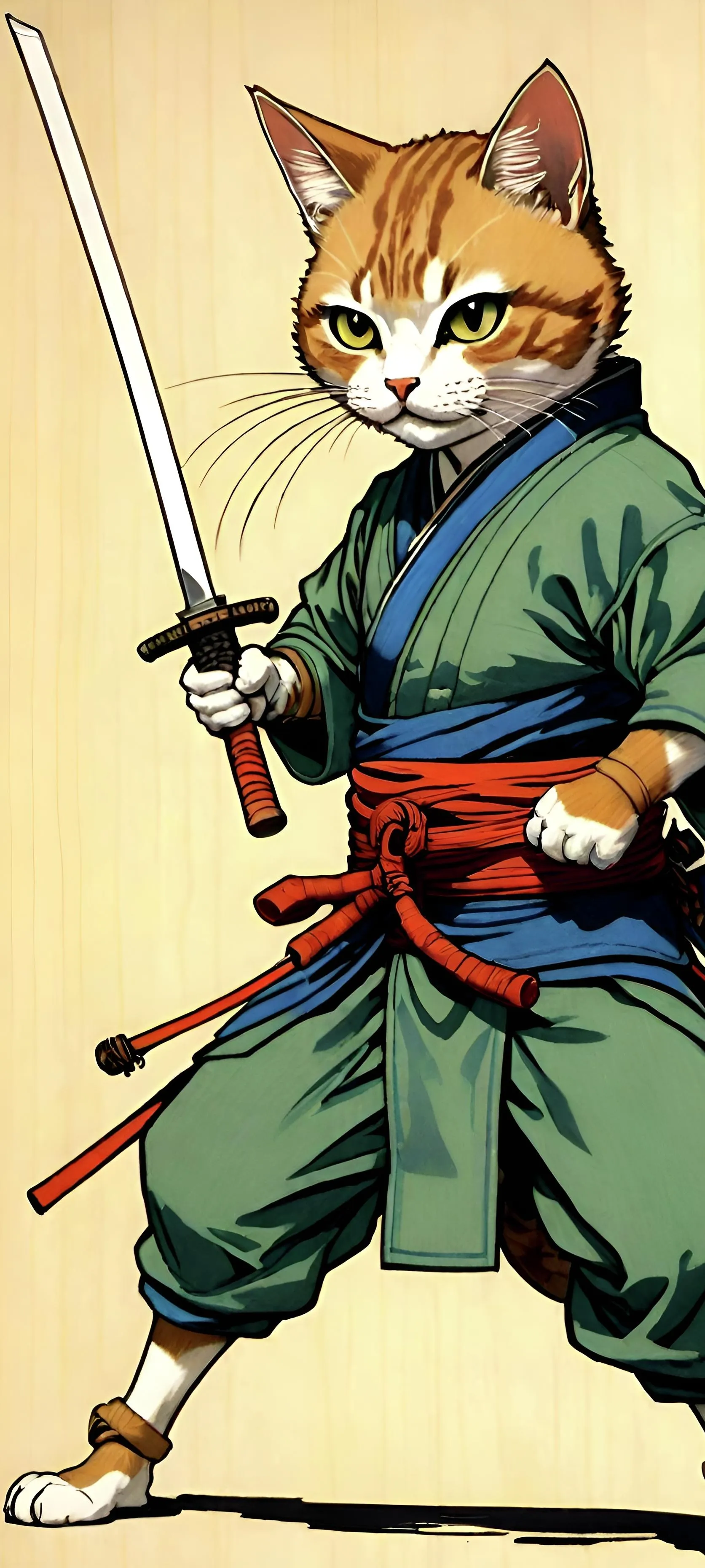 Samurai Cat Warrior in Traditional Japanese Attire Wallpaper