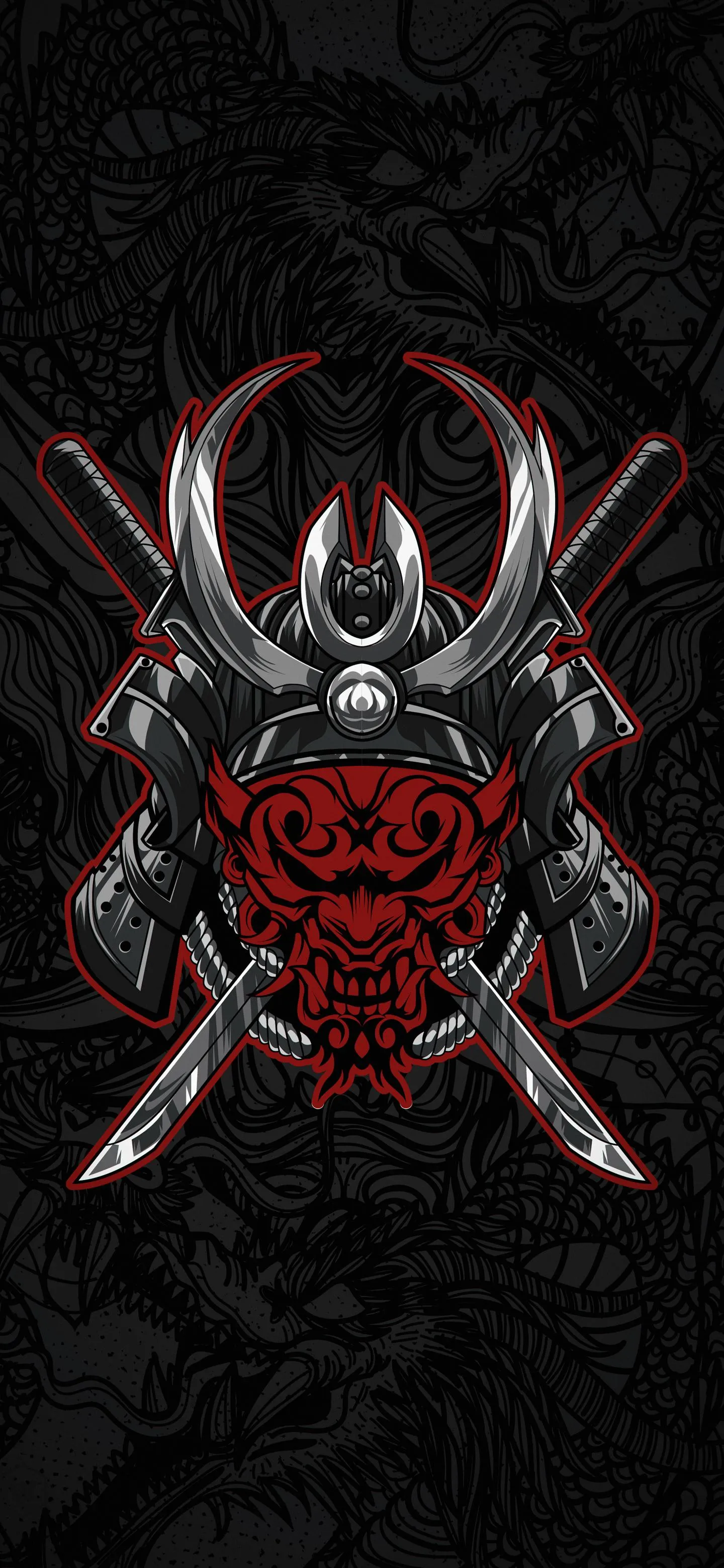 Samurai Helmet with Demon Mask Design Wallpaper Wallpaper