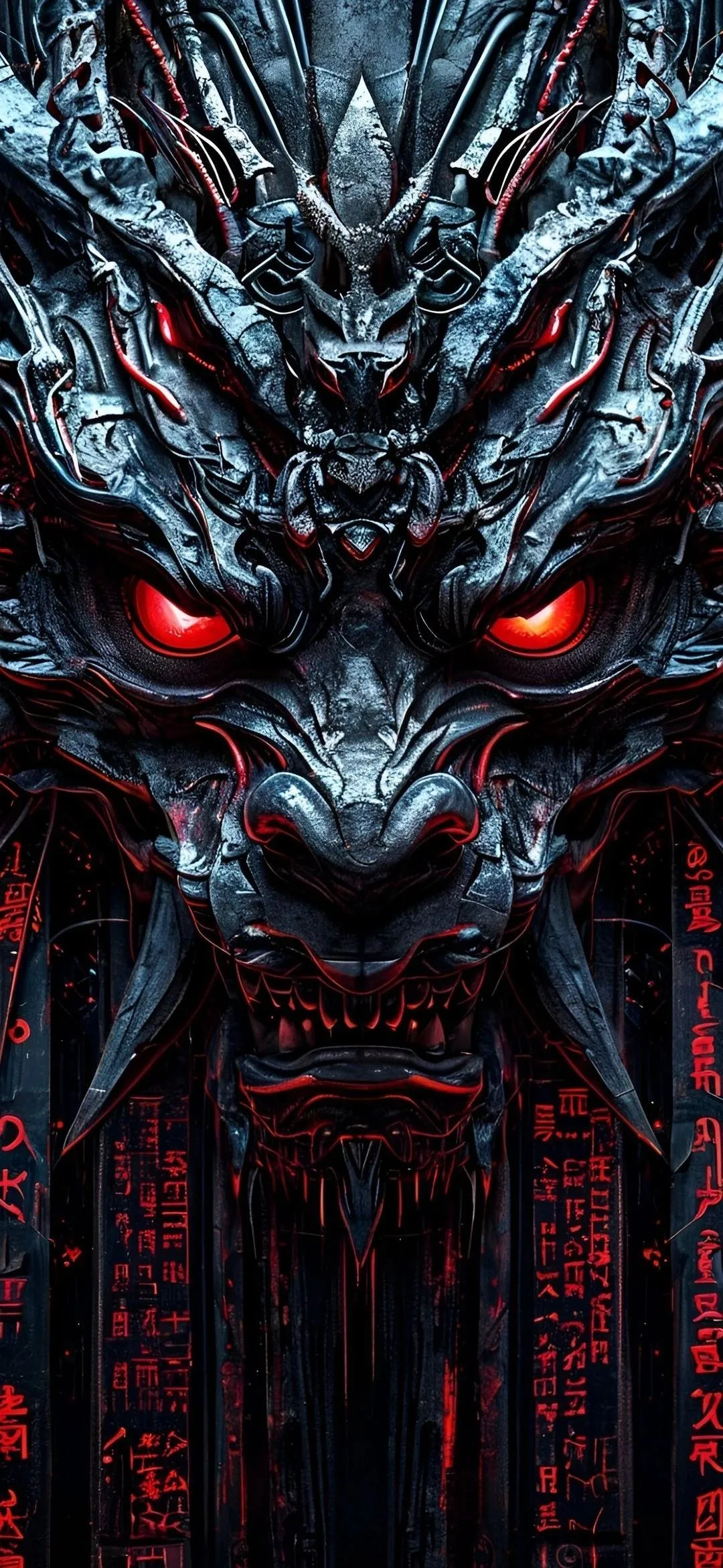 Scary Dragon with Red Eyes in Dark SciFi Scene Wallpaper