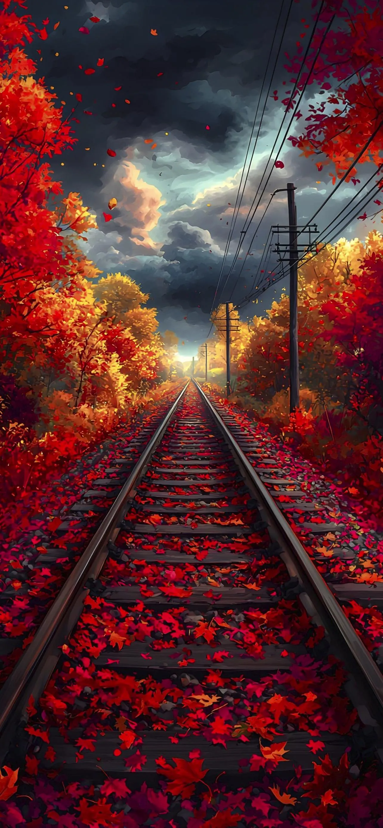Scenic Railway Track Leading to Fiery Horizon Wallpaper