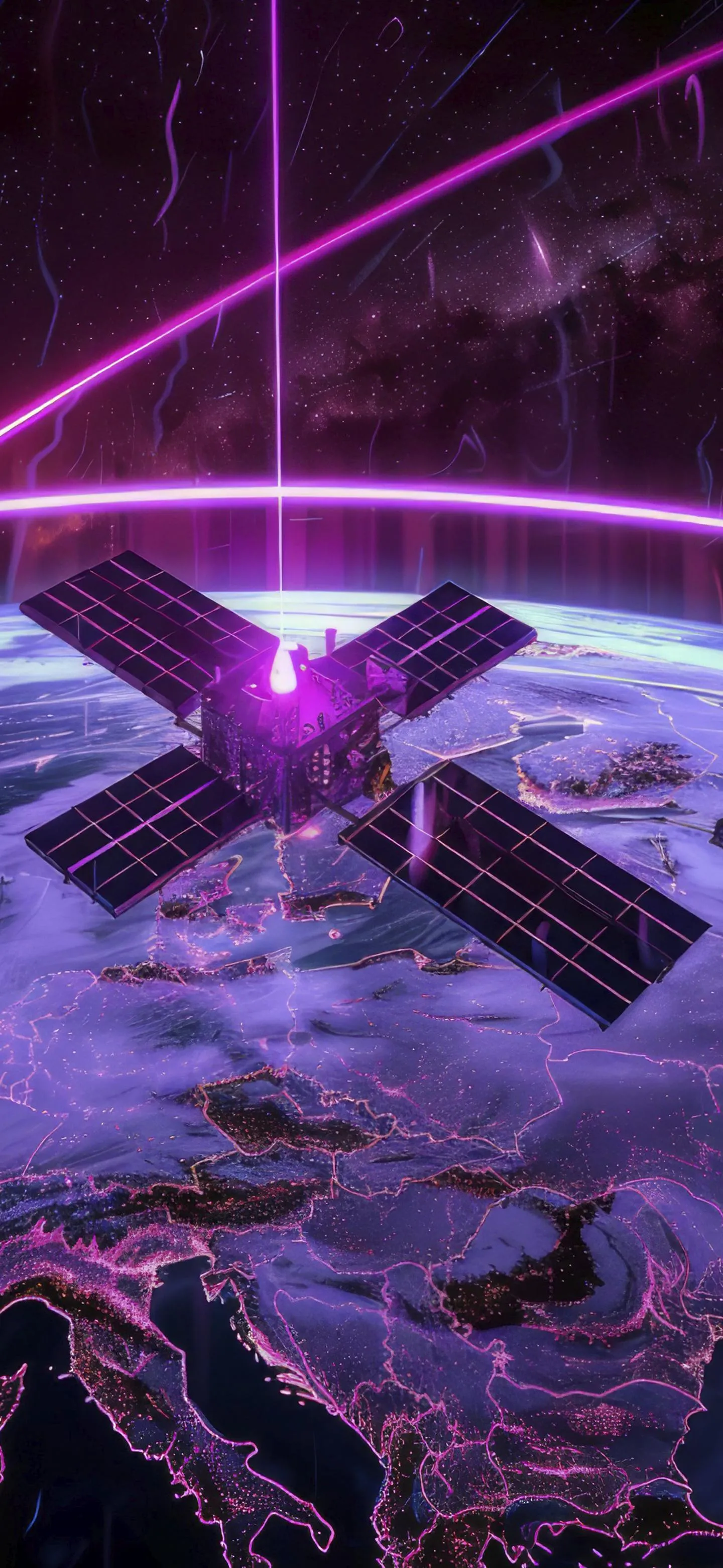 Sci Fi Battle Scene with Purple Laser Effects Wallpaper