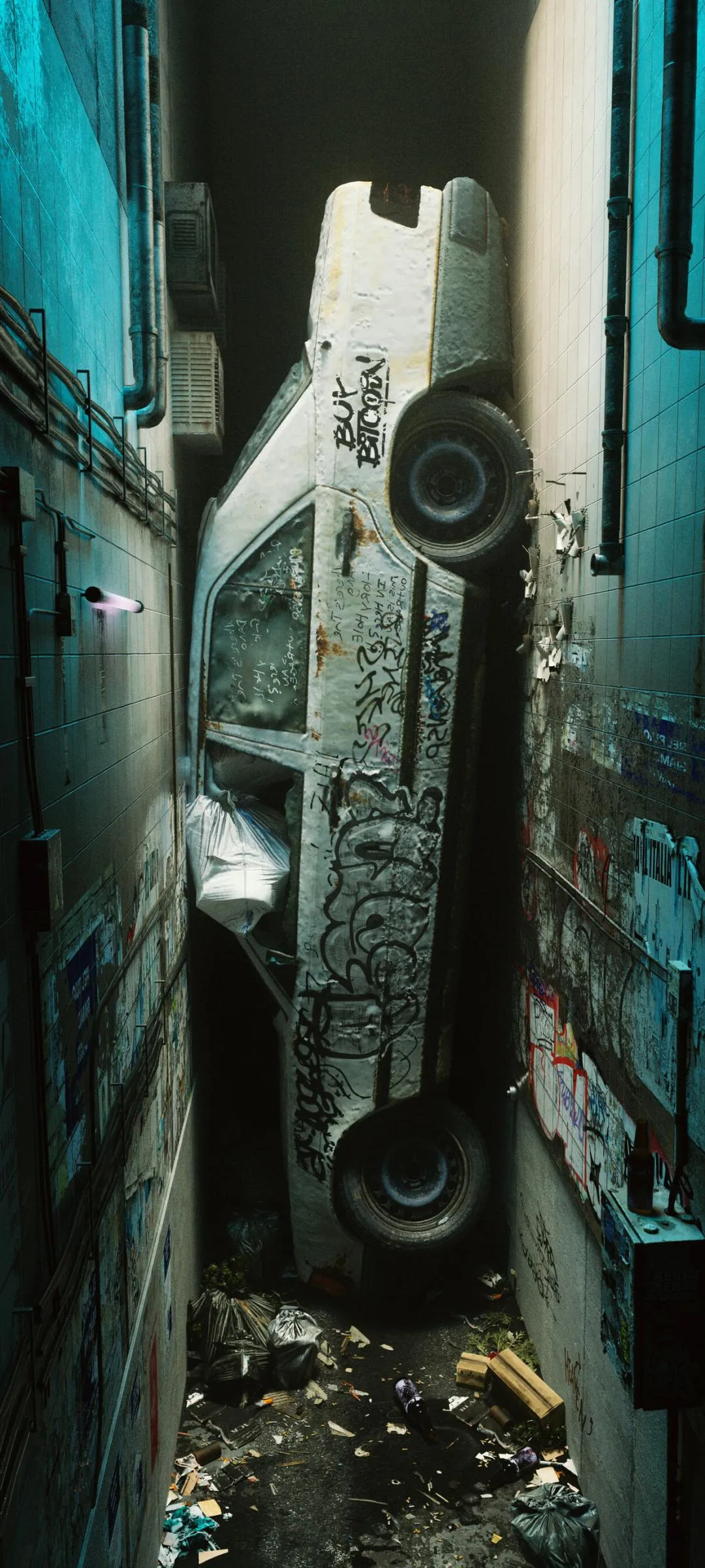 Sci Fi City Alleyway with Neon and Futuristic Buildings