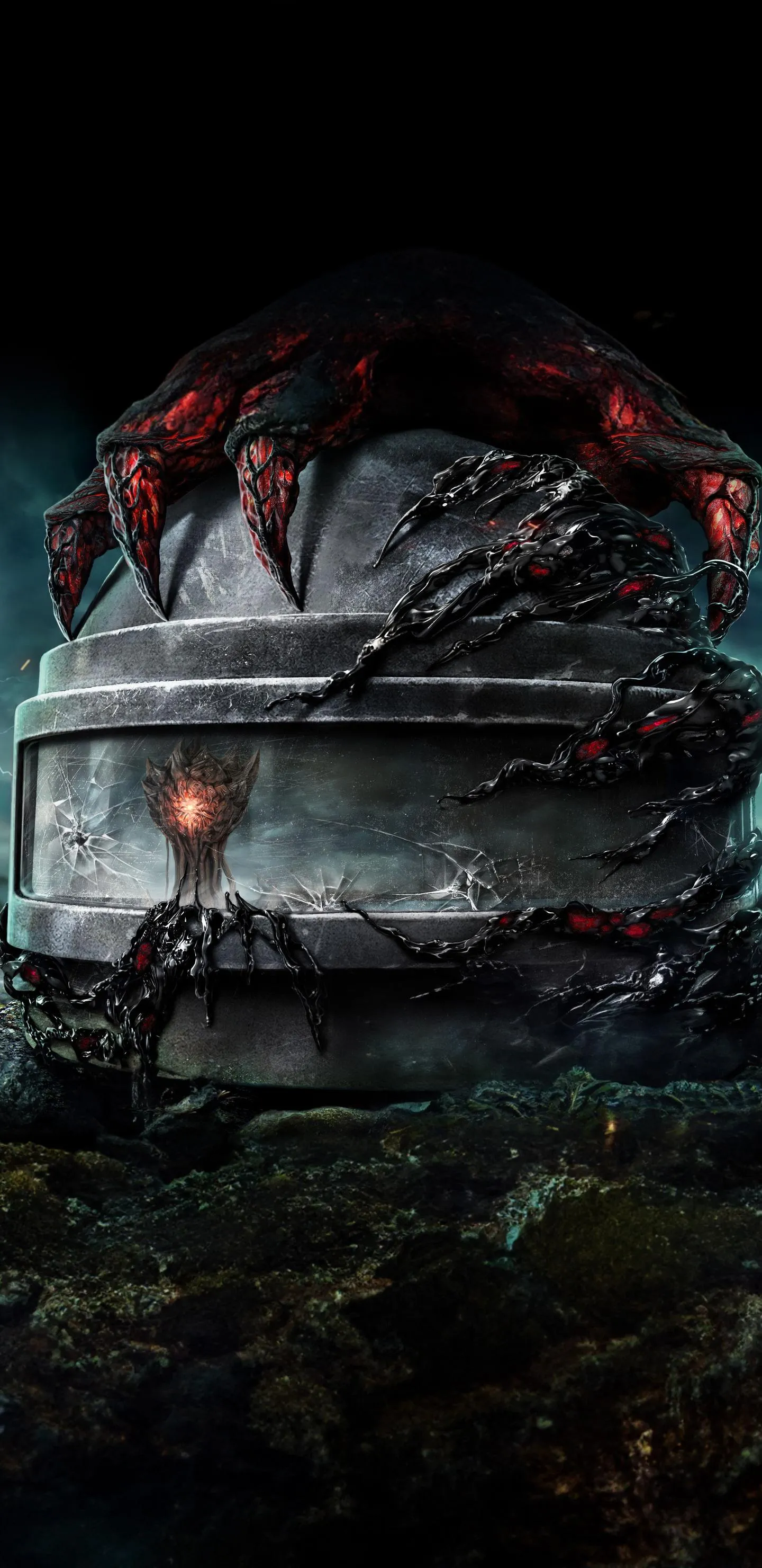 Sci Fi Landscape with Alien World and Red Moonlight