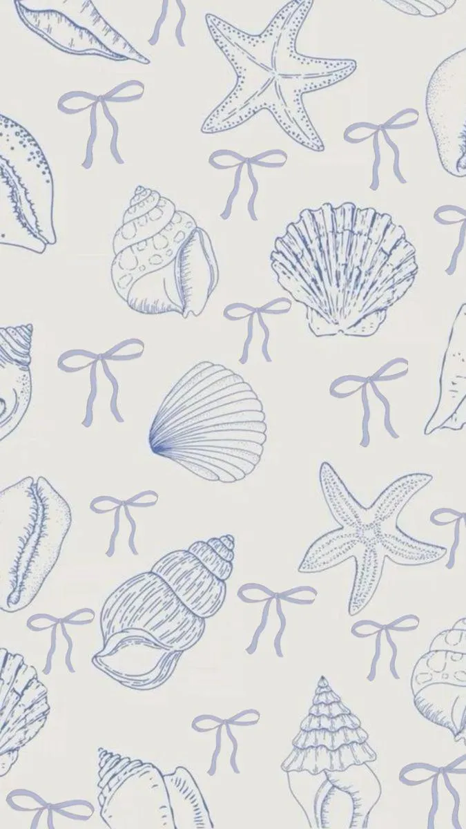 Sea shell and starfish pattern in soft blue on cream tone