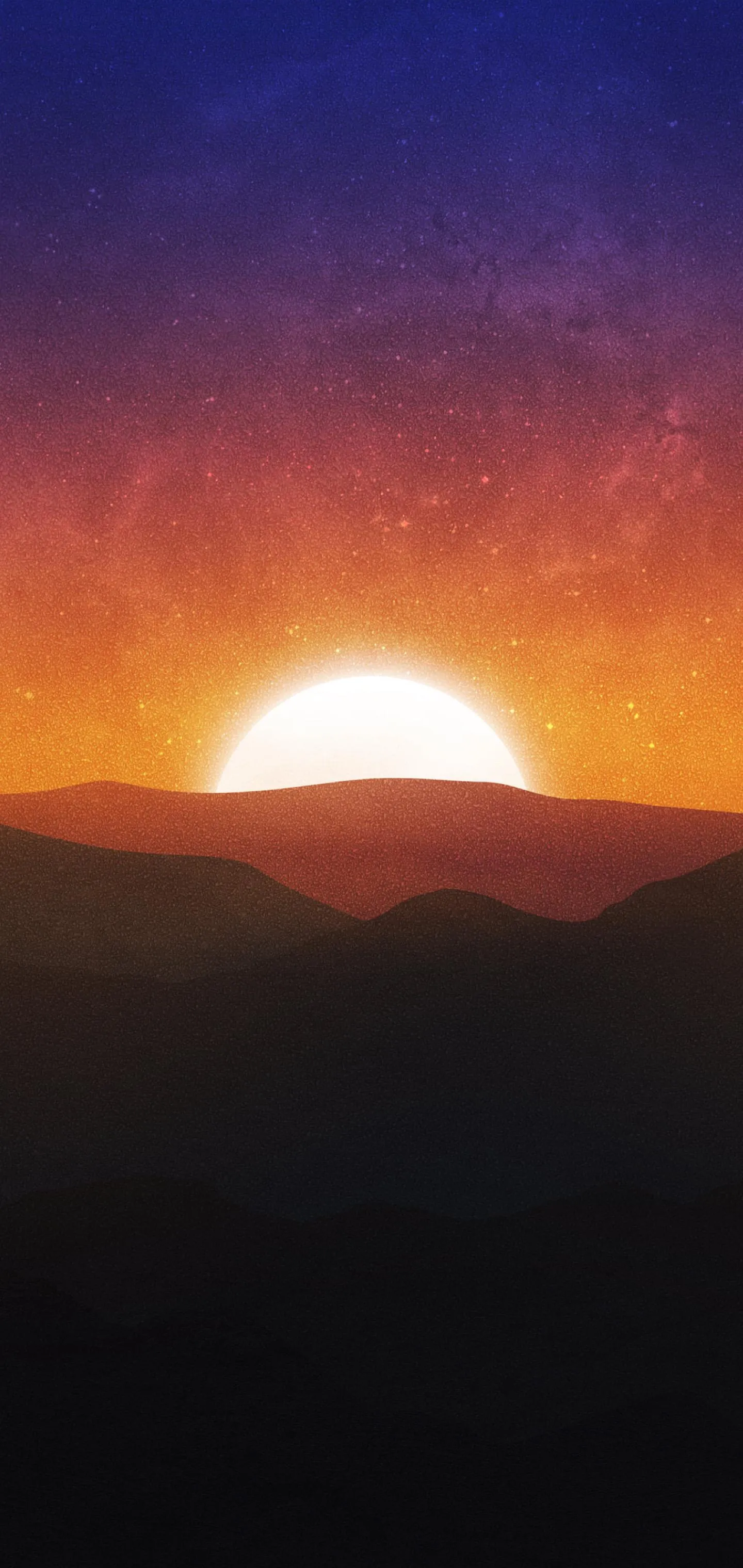 Serene Sunset Over Mountains with Glowing Horizon Light