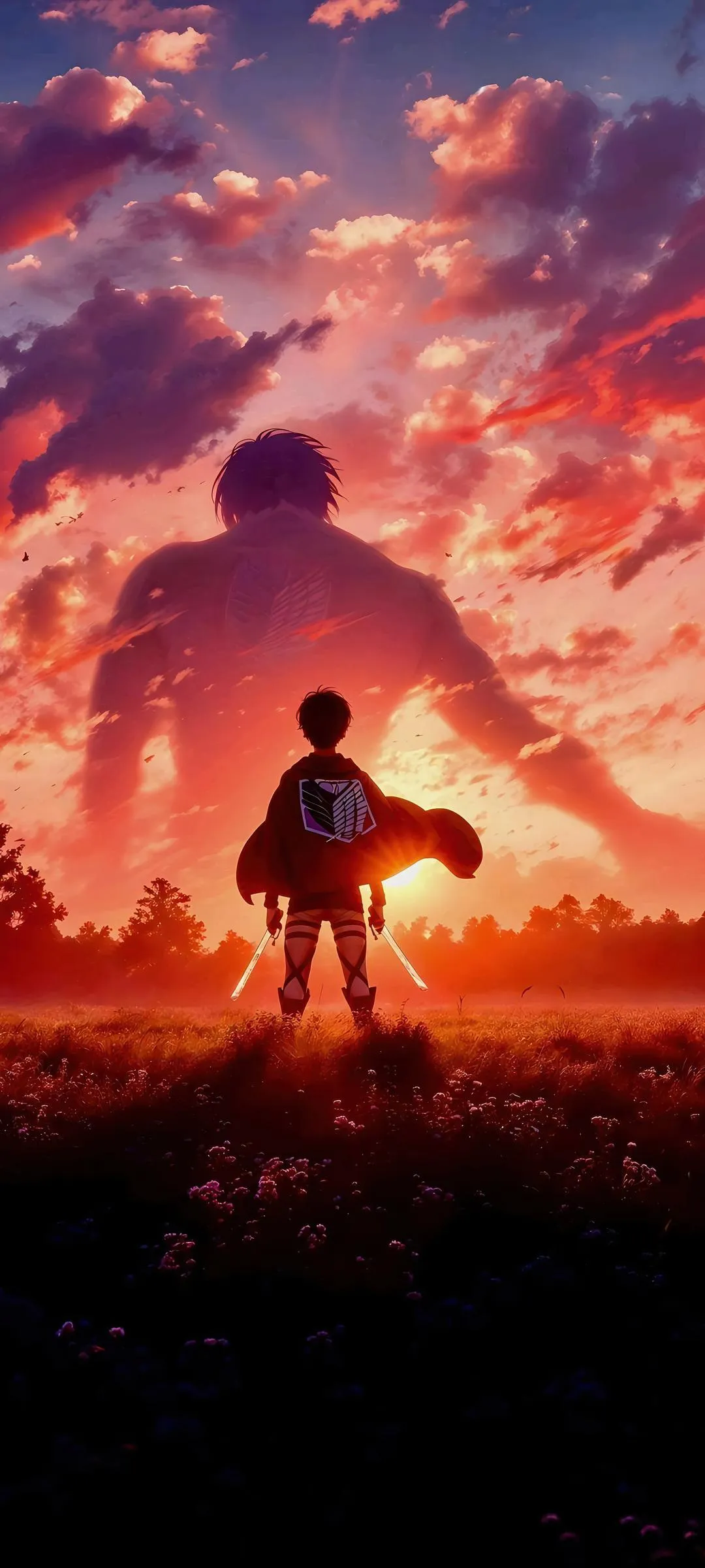 Silhouette Walking Toward Radiant Golden Horizon Sky