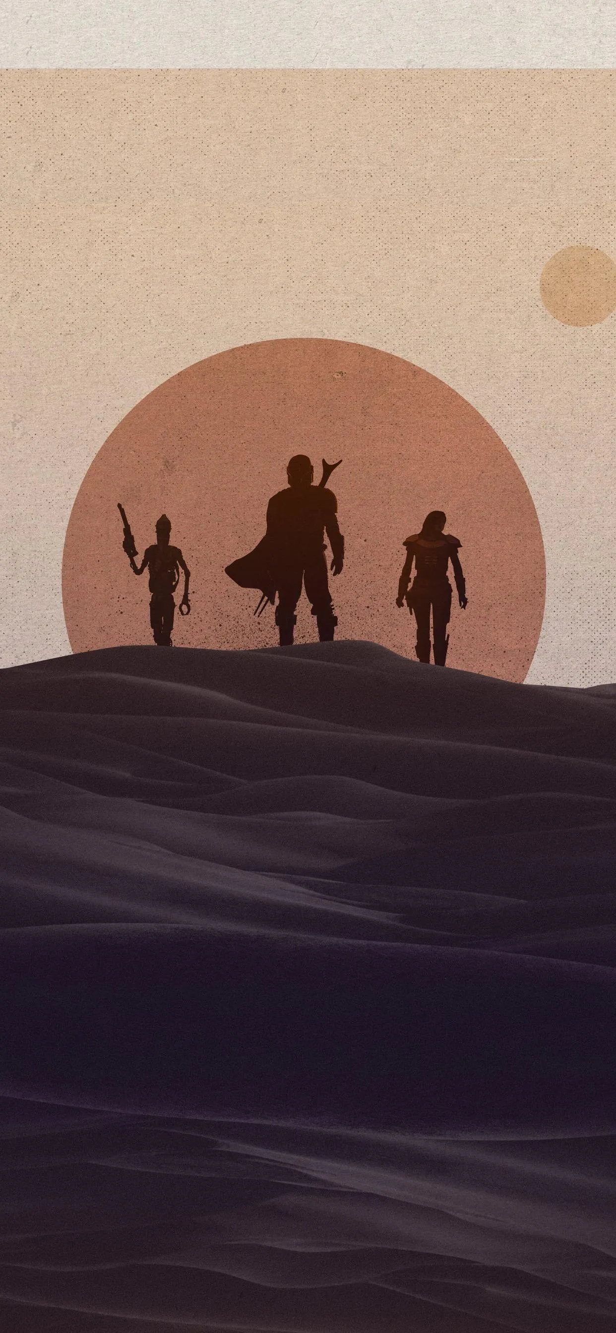 Silhouettes of Three Warriors in Warm Desert Sunset