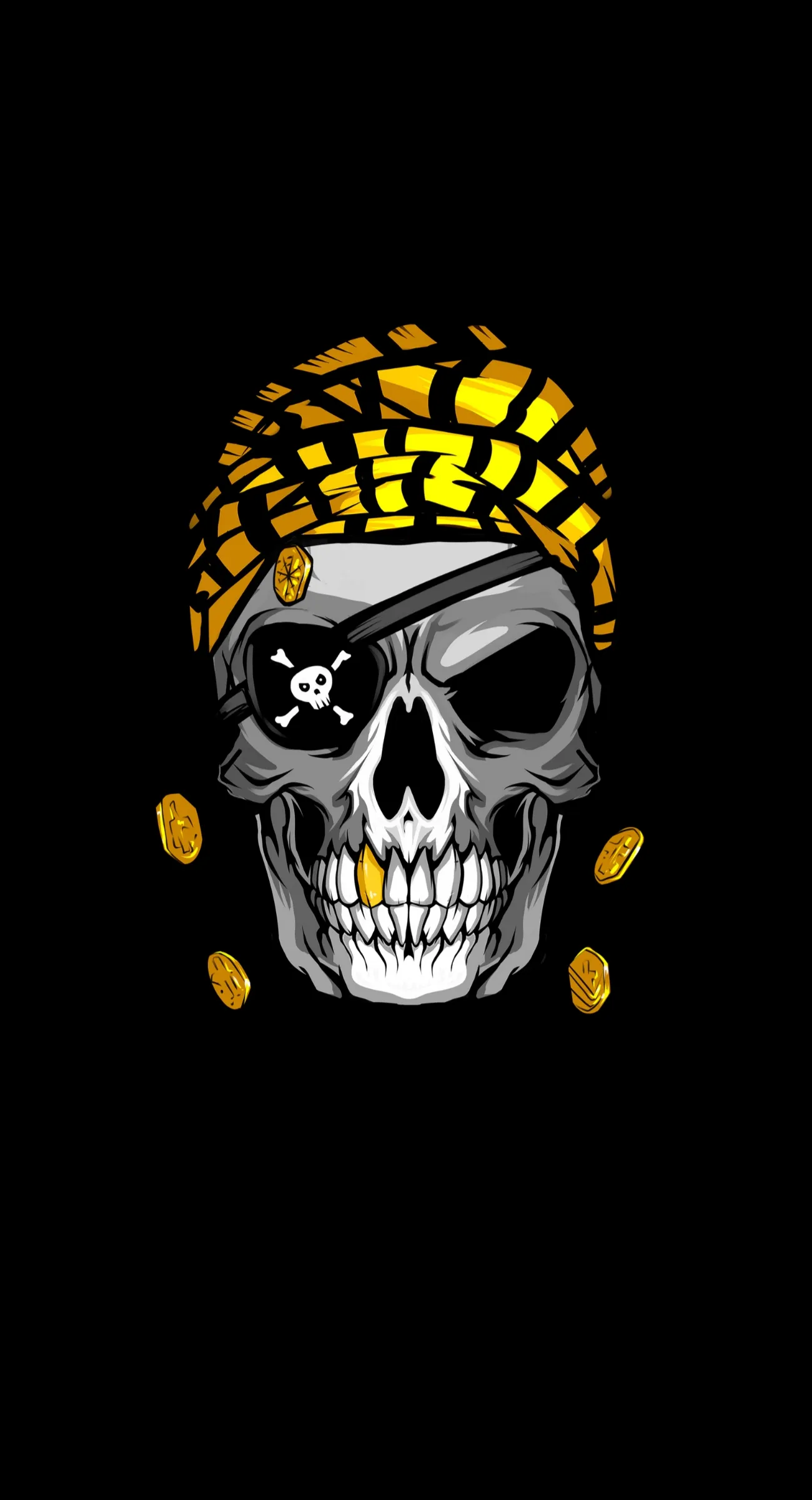 Skull Wearing Gold Pineapple Crown on Black Background