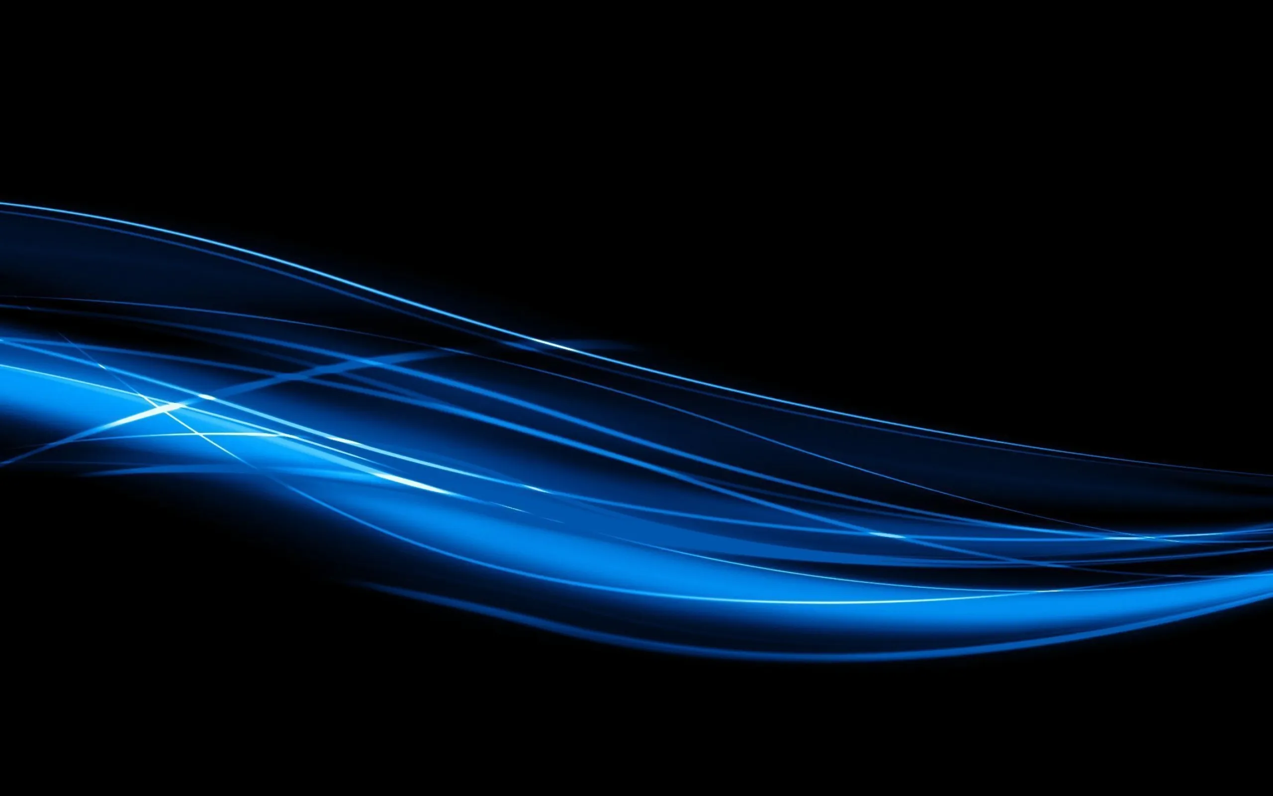 Sleek black background with blue flowing wave lines image