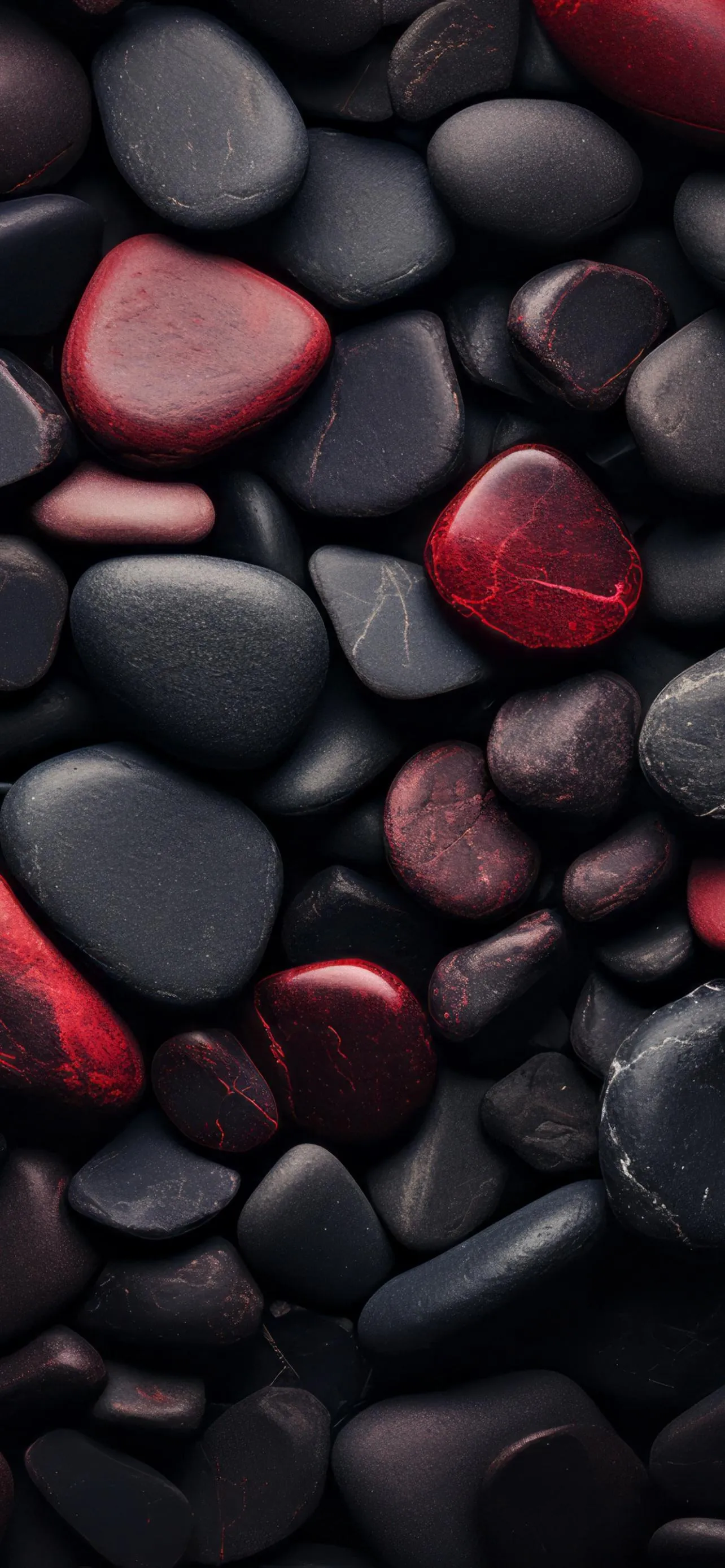 Smooth Wet Black and Red Stones Arranged in a Zen Pattern