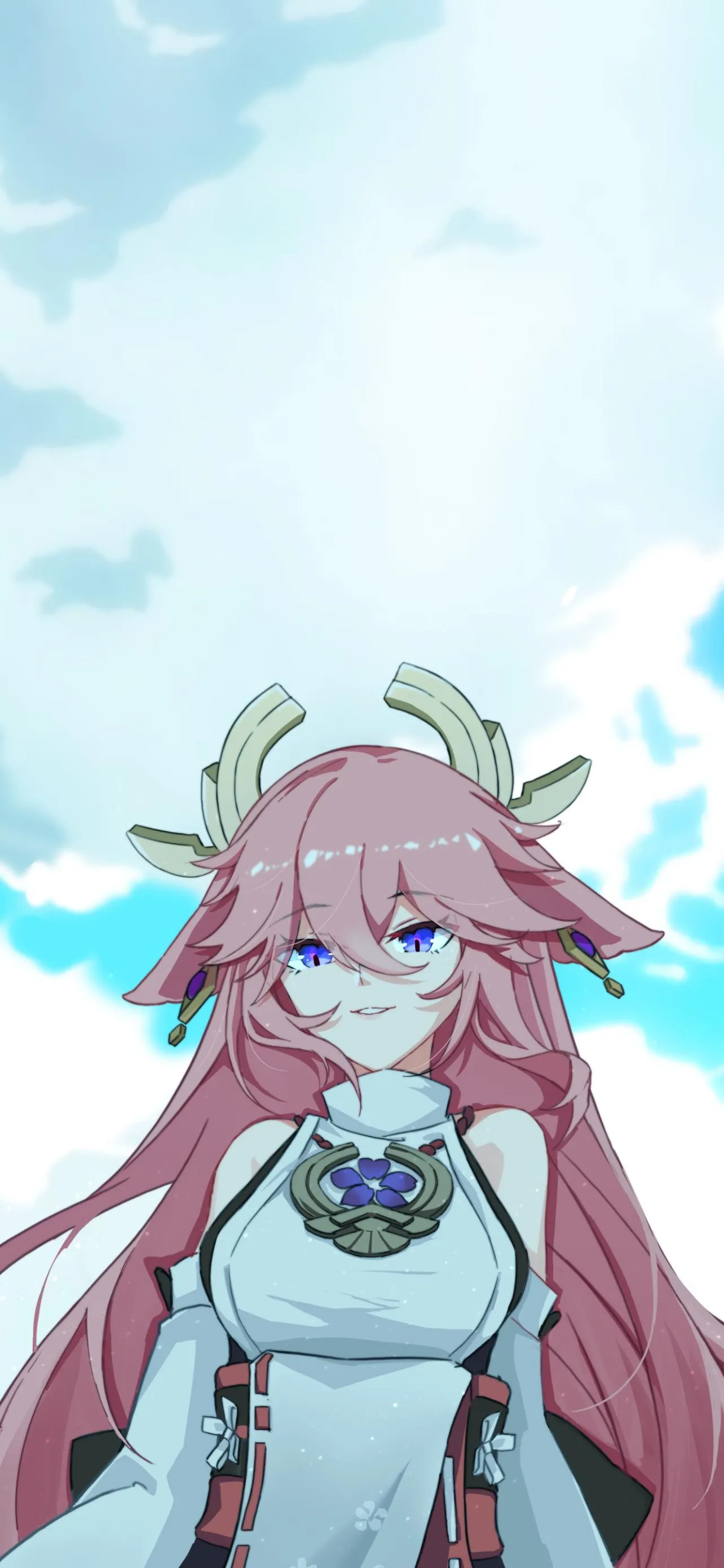 Soft Pastel Anime Girl Art With Gentle Sky Background