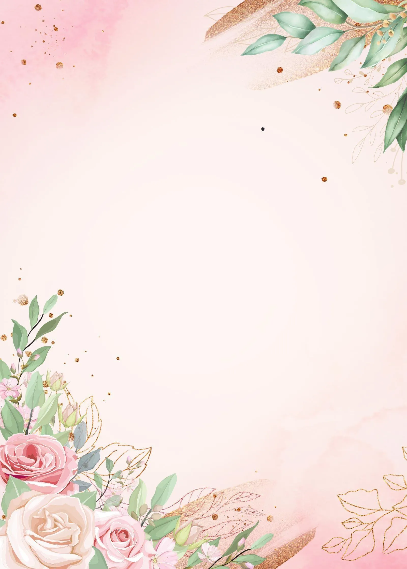 Soft pink background with floral roses and green leaves
